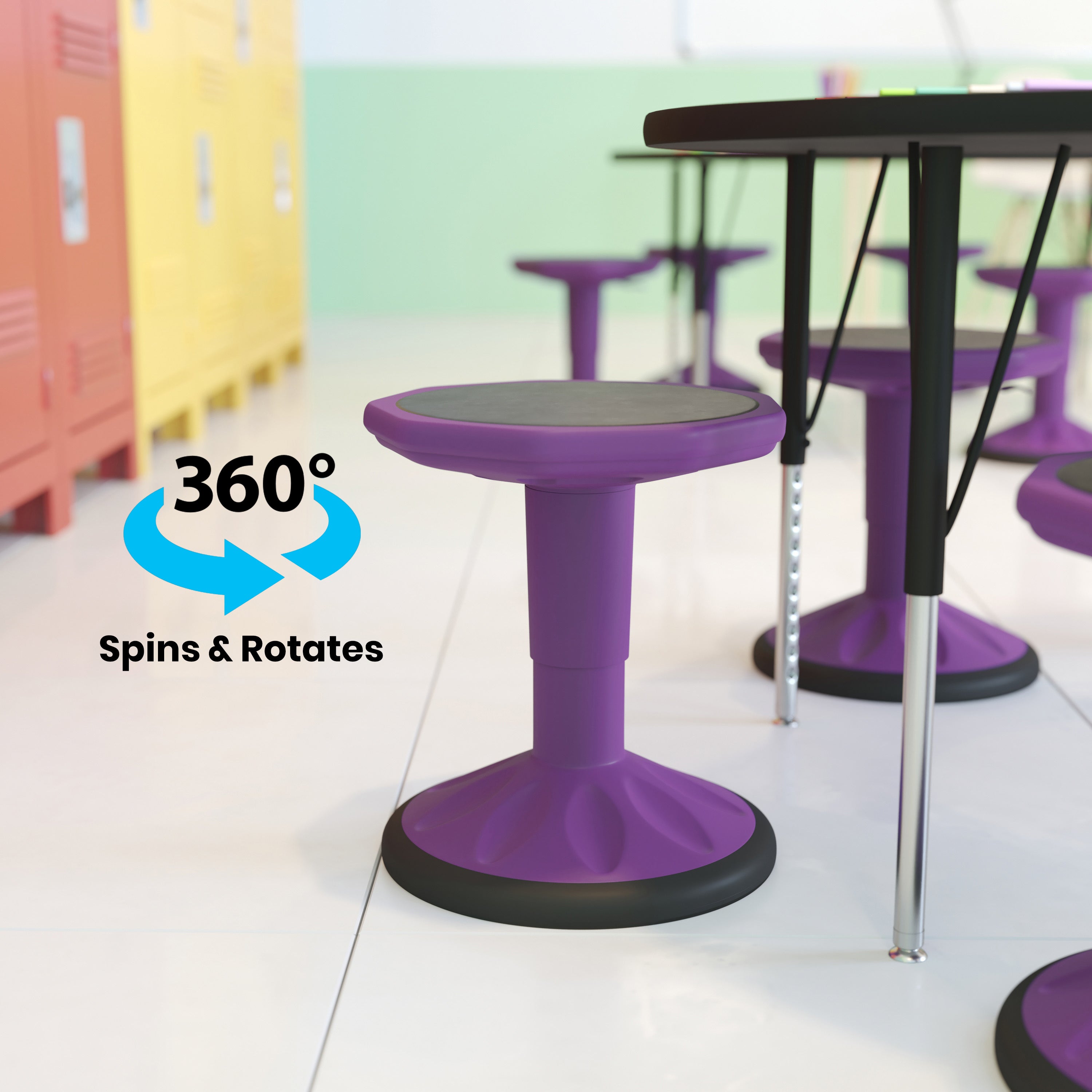 Carter Adjustable Height Kids Flexible Active Stool for Classroom and Home with Non-Skid Bottom in Purple, 14" - 18" Seat Height