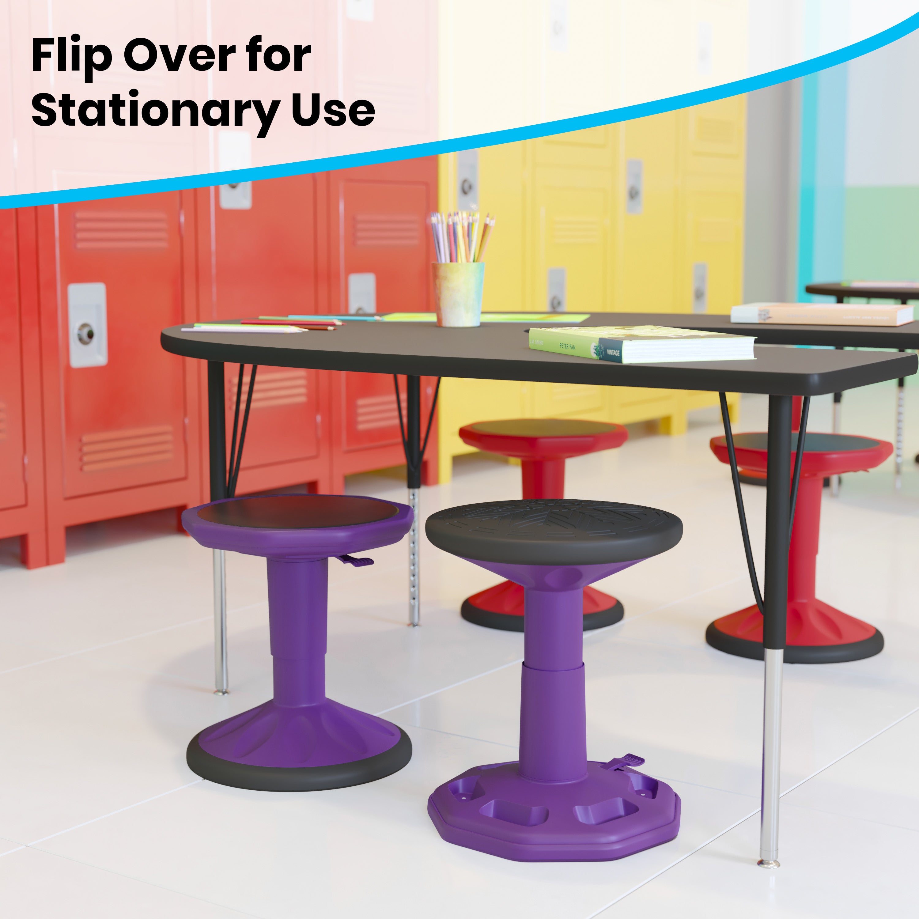 Carter Adjustable Height Kids Flexible Active Stool for Classroom and Home with Non-Skid Bottom in Purple, 14" - 18" Seat Height