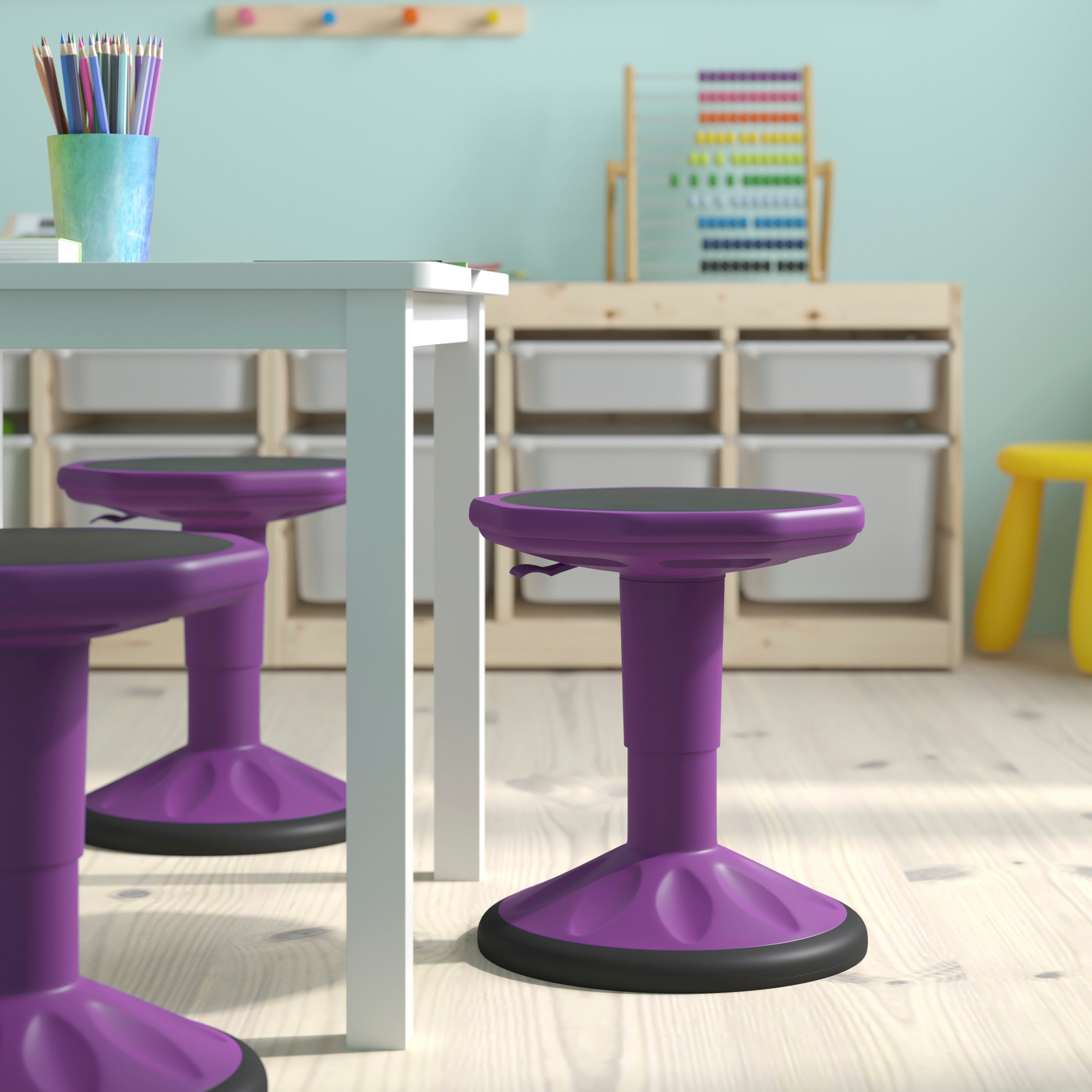 Carter Adjustable Height Kids Flexible Active Stool for Classroom and Home with Non-Skid Bottom in Purple, 14" - 18" Seat Height