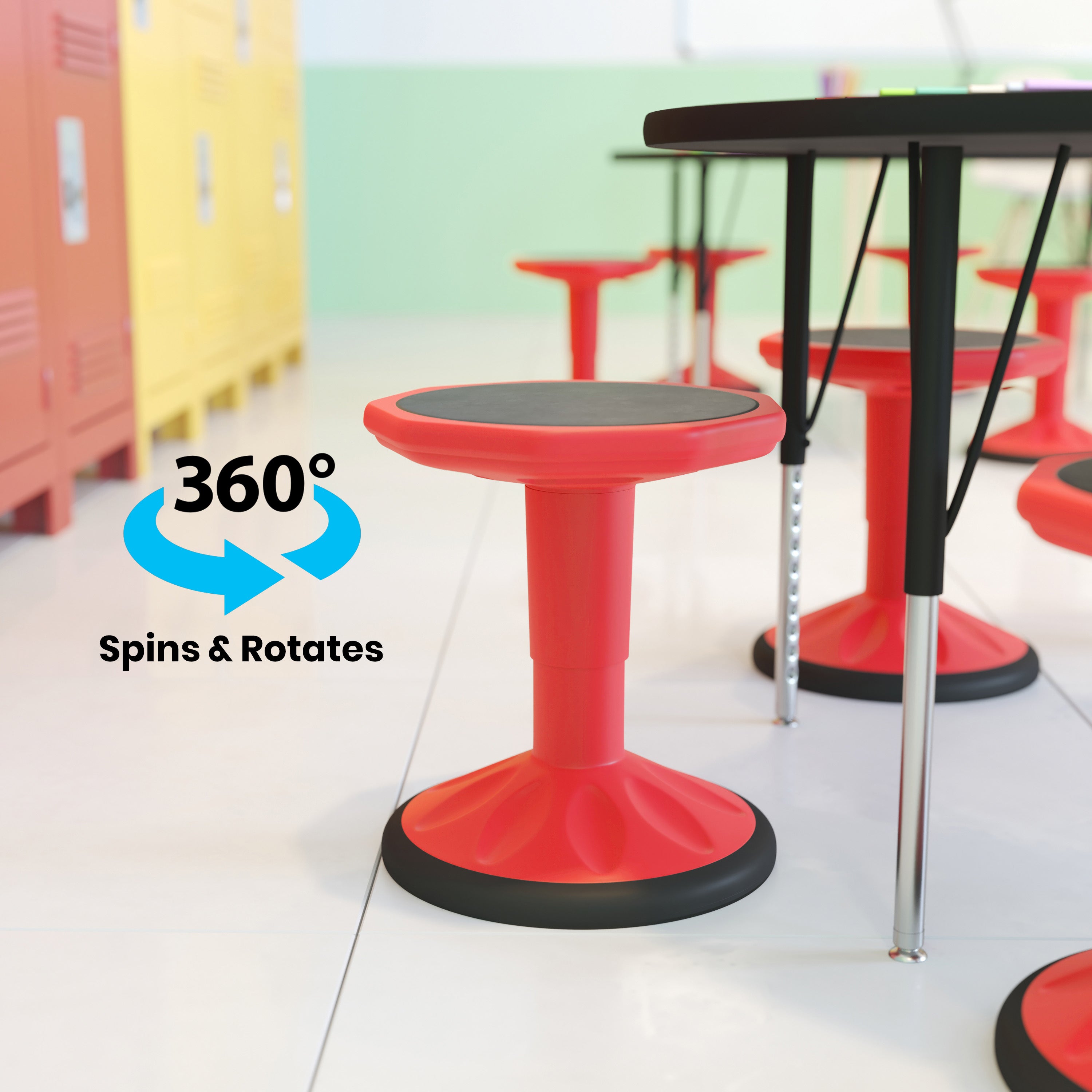 Carter Adjustable Height Kids Flexible Active Stool for Classroom and Home with Non-Skid Bottom in Red, 14" - 18" Seat Height
