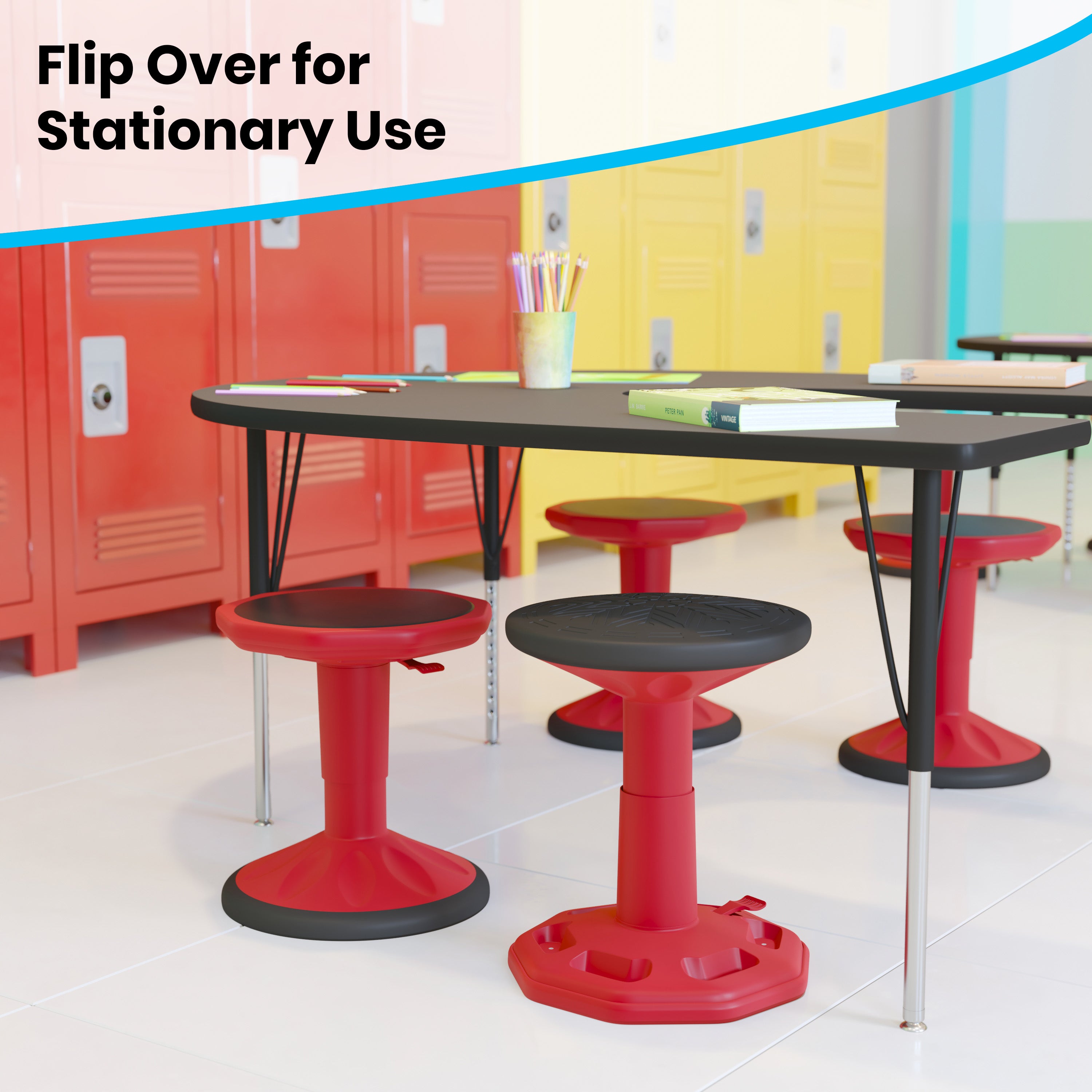 Carter Adjustable Height Kids Flexible Active Stool for Classroom and Home with Non-Skid Bottom in Red, 14" - 18" Seat Height