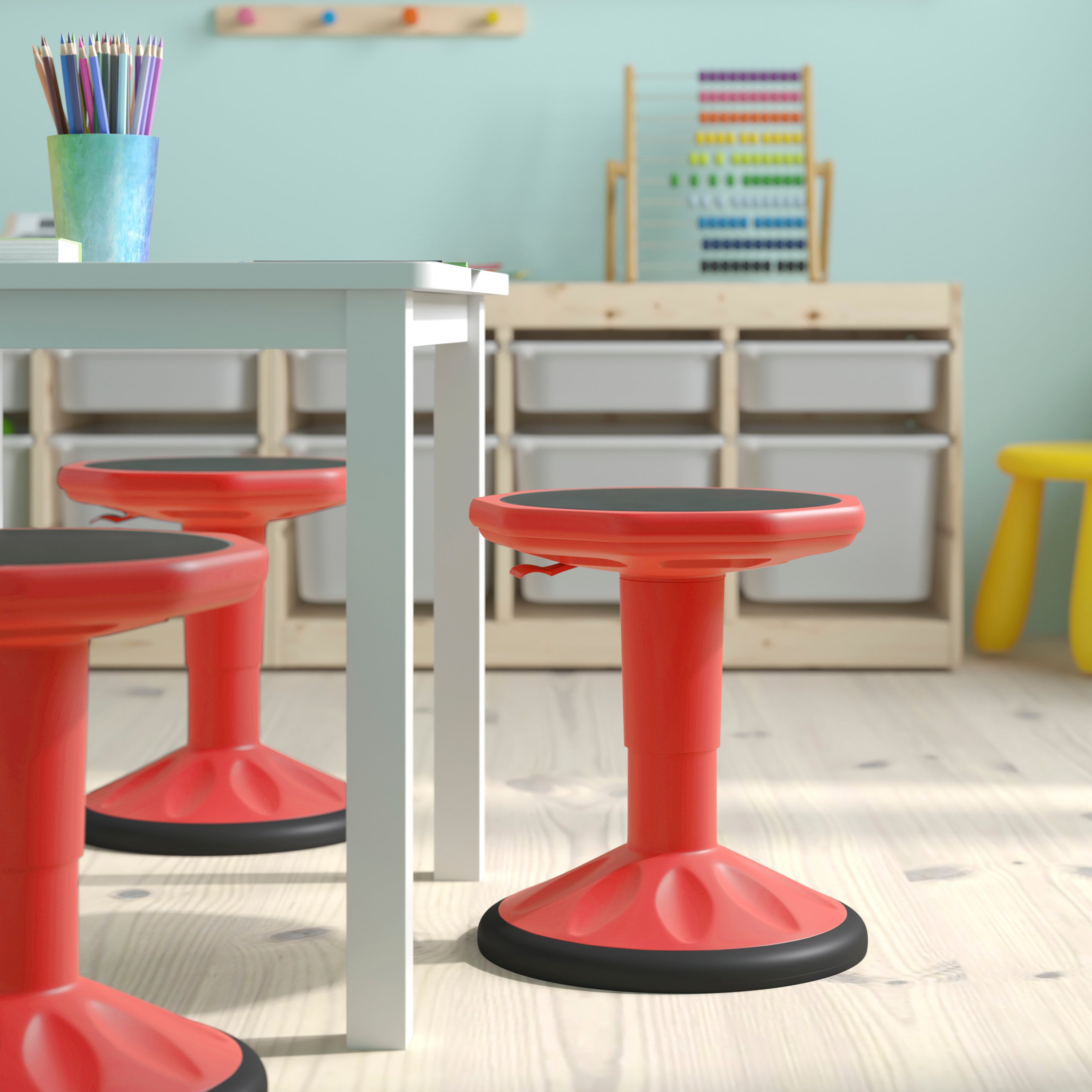 Carter Adjustable Height Kids Flexible Active Stool for Classroom and Home with Non-Skid Bottom in Red, 14" - 18" Seat Height