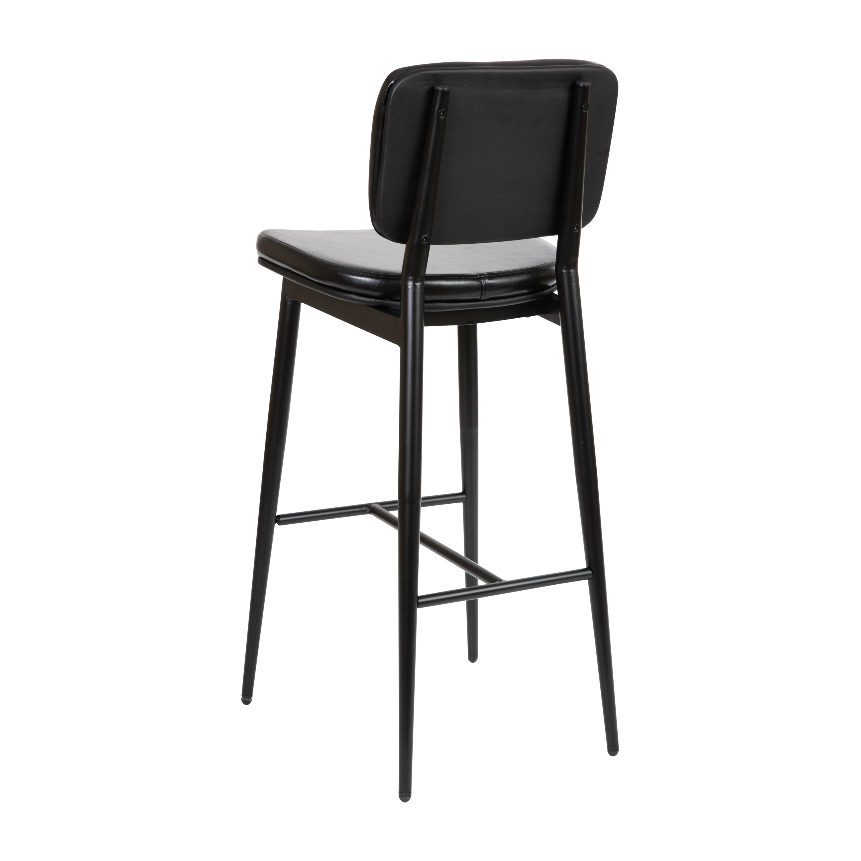 Kenzie Commercial Grade Mid-Back Barstools - Black LeatherSoft Upholstery - Black Iron Frame with Integrated Footrest - Set of 2