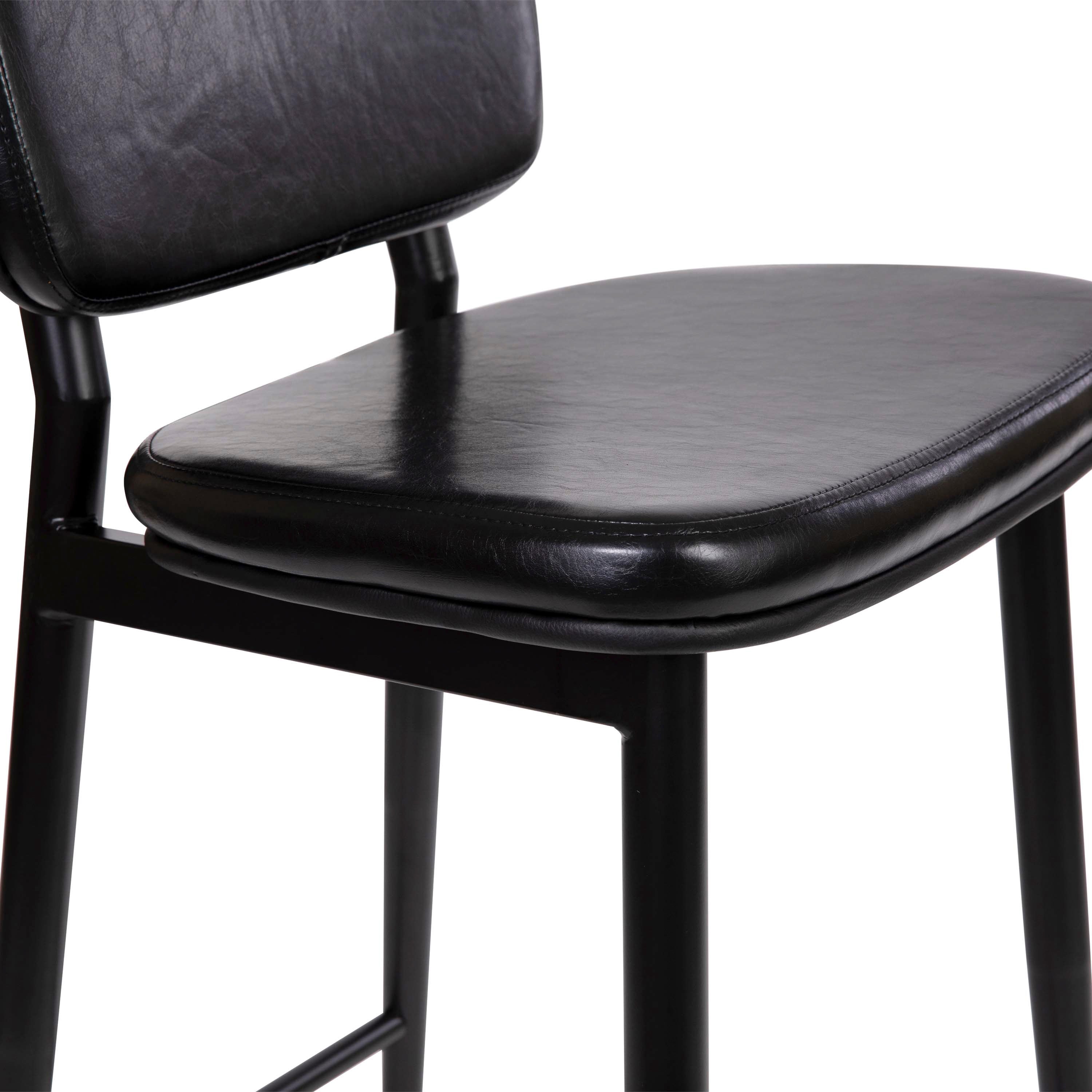 Kenzie Commercial Grade Mid-Back Barstools - Black LeatherSoft Upholstery - Black Iron Frame with Integrated Footrest - Set of 2