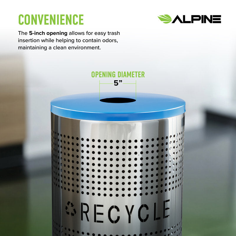 Alpine Industries 26 Gallon Stainless Steel Round Perforated Recycling Bin with Can / Bottle Lid