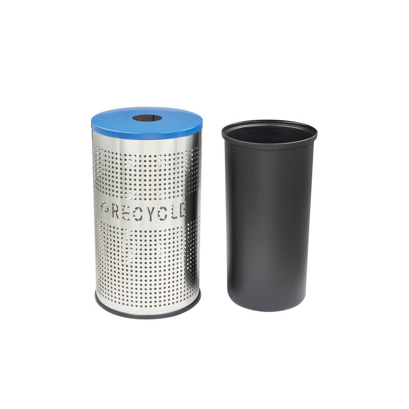 Alpine Industries 26 Gallon Stainless Steel Round Perforated Recycling Bin with Can / Bottle Lid