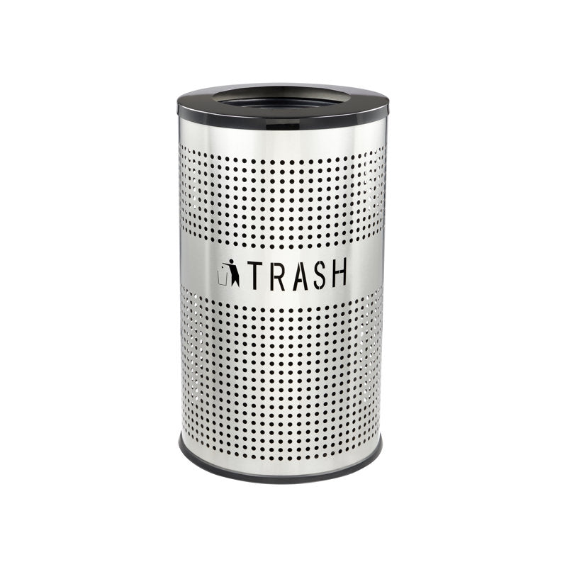 Alpine Industries 26 Gallon Stainless Steel Round Perforated Trash Can with Open Top Lid