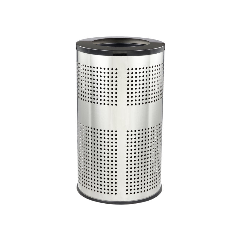 Alpine Industries 26 Gallon Stainless Steel Round Perforated Trash Can with Open Top Lid