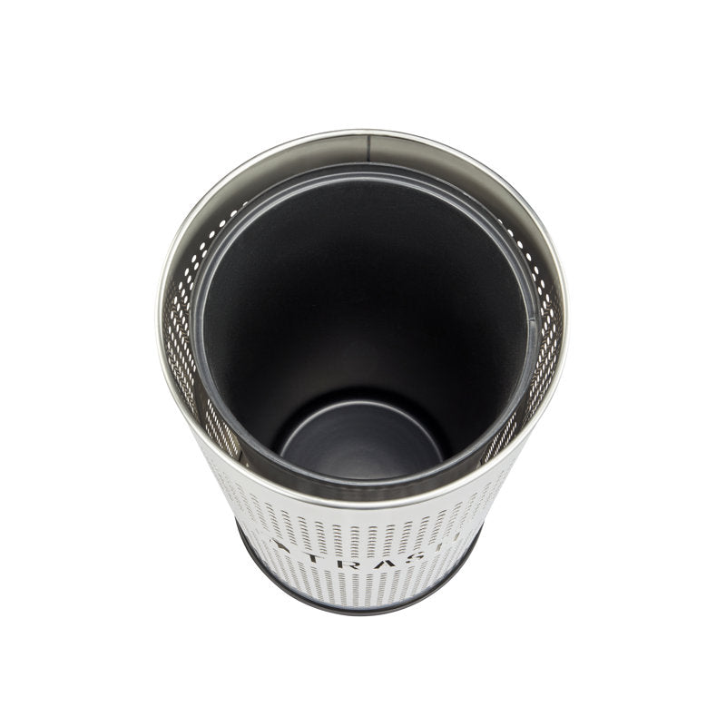 Alpine Industries 26 Gallon Stainless Steel Round Perforated Trash Can with Open Top Lid