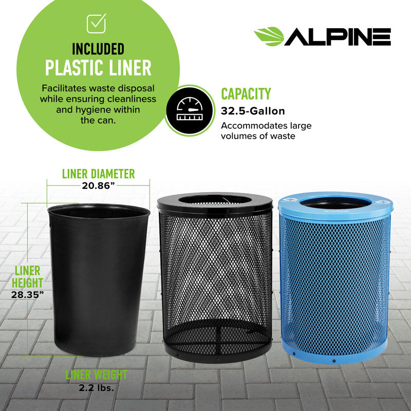 Alpine Industries Outdoor Diamond Steel Blue and Black Trash Can With Flat Lid, 72 Gallon