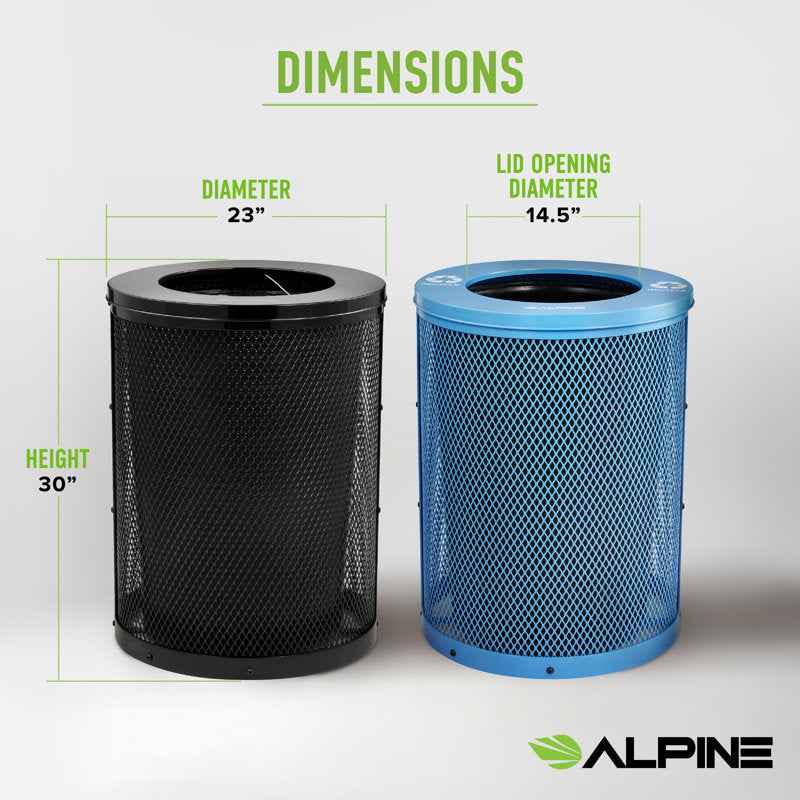 Alpine Industries Outdoor Diamond Steel Blue and Black Trash Can With Flat Lid, 72 Gallon