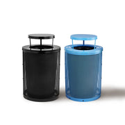 Alpine Industries Outdoor Diamond Steel Blue and Black Trash Can With Rain Bonnet Lid, 72 Gallon