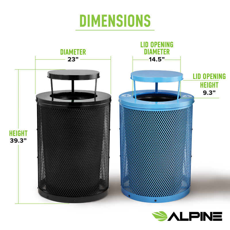 Alpine Industries Outdoor Diamond Steel Blue and Black Trash Can With Rain Bonnet Lid, 72 Gallon