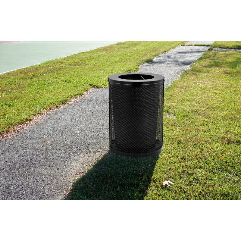 Alpine Industries Outdoor Diamond Steel Trash Can With Flat Lid, 36 Gallon, Black