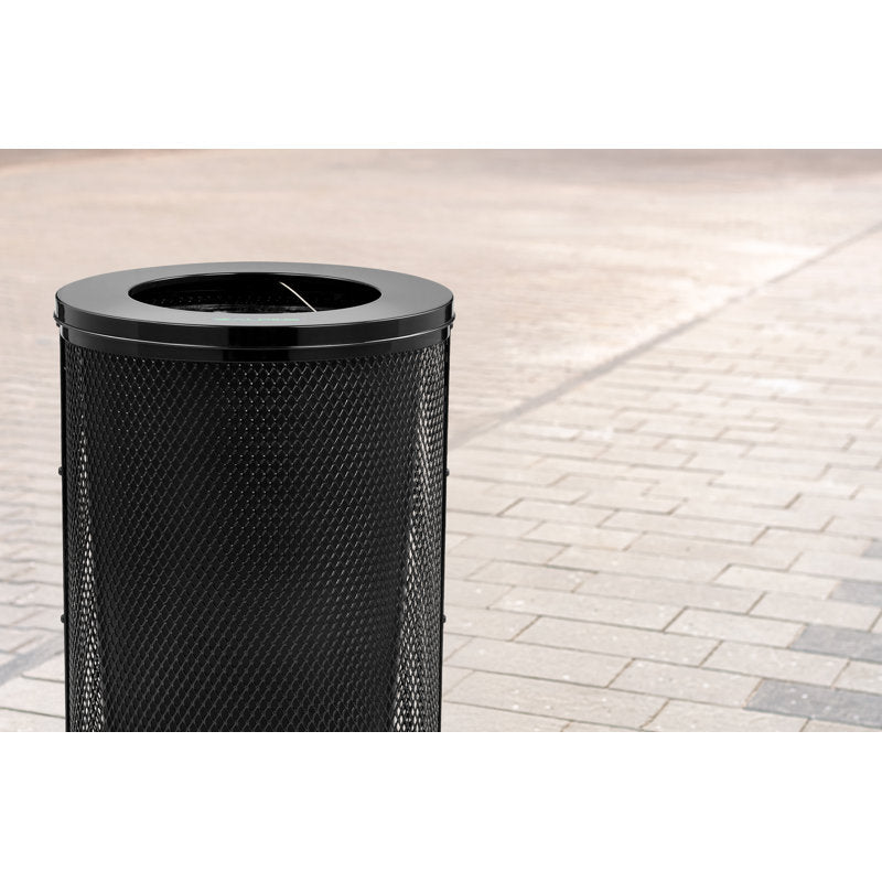 Alpine Industries Outdoor Diamond Steel Trash Can With Flat Lid, 36 Gallon, Black