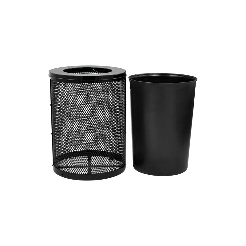 Alpine Industries Outdoor Diamond Steel Trash Can With Flat Lid, 36 Gallon, Black