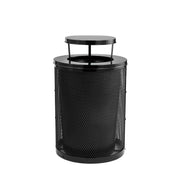 Alpine Industries Outdoor Diamond Steel Trash Can With Rain Bonnet Lid, 36 Gallon, Black