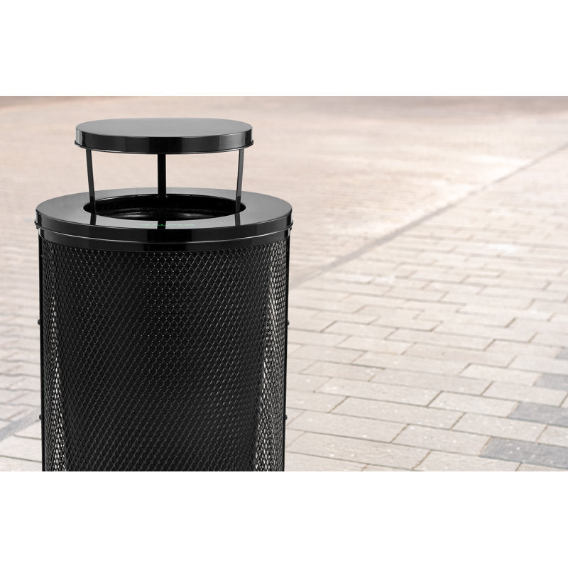 Alpine Industries Outdoor Diamond Steel Trash Can With Rain Bonnet Lid, 36 Gallon, Black