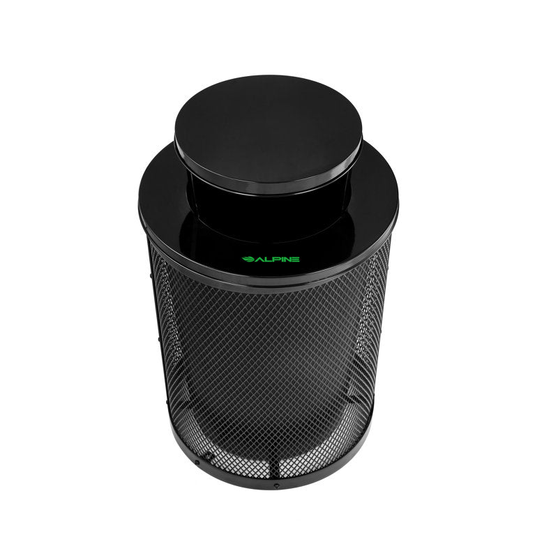 Alpine Industries Outdoor Diamond Steel Trash Can With Rain Bonnet Lid, 36 Gallon, Black