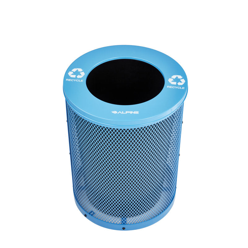Alpine Industries Outdoor Diamond Steel Trash Can With Flat Lid, 36 Gallon, Blue