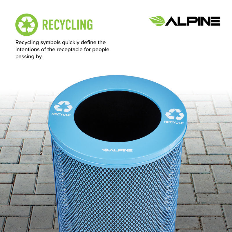Alpine Industries Outdoor Diamond Steel Trash Can With Flat Lid, 36 Gallon, Blue