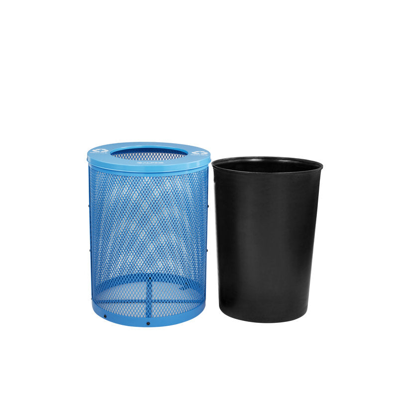 Alpine Industries Outdoor Diamond Steel Trash Can With Flat Lid, 36 Gallon, Blue
