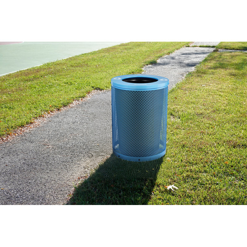 Alpine Industries Outdoor Diamond Steel Trash Can With Flat Lid, 36 Gallon, Blue