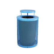 Alpine Industries Outdoor Diamond Steel Trash Can With Rain Bonnet Lid, 36 Gallon, Blue