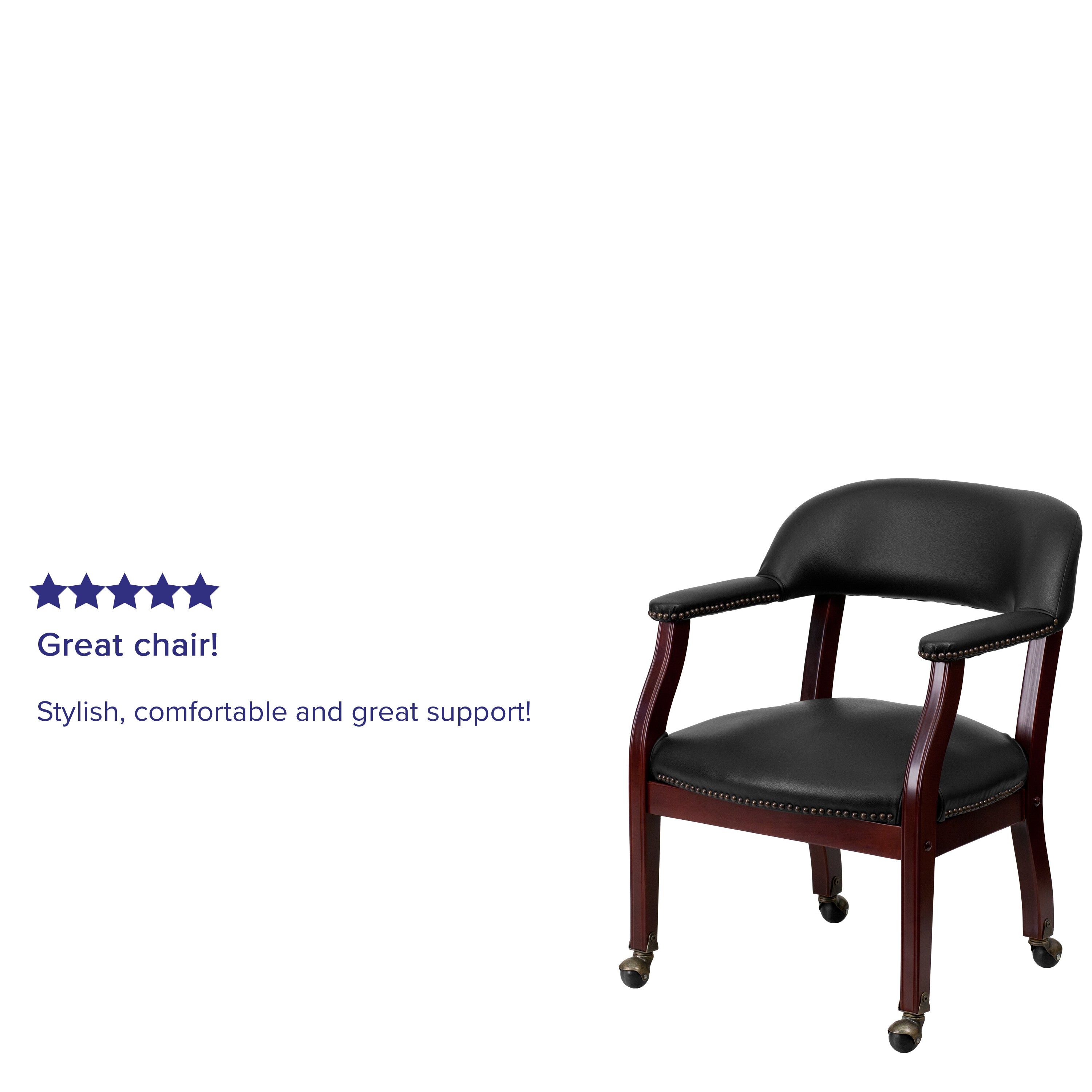 Sarah Black Vinyl Luxurious Conference Chair with Accent Nail Trim and Casters