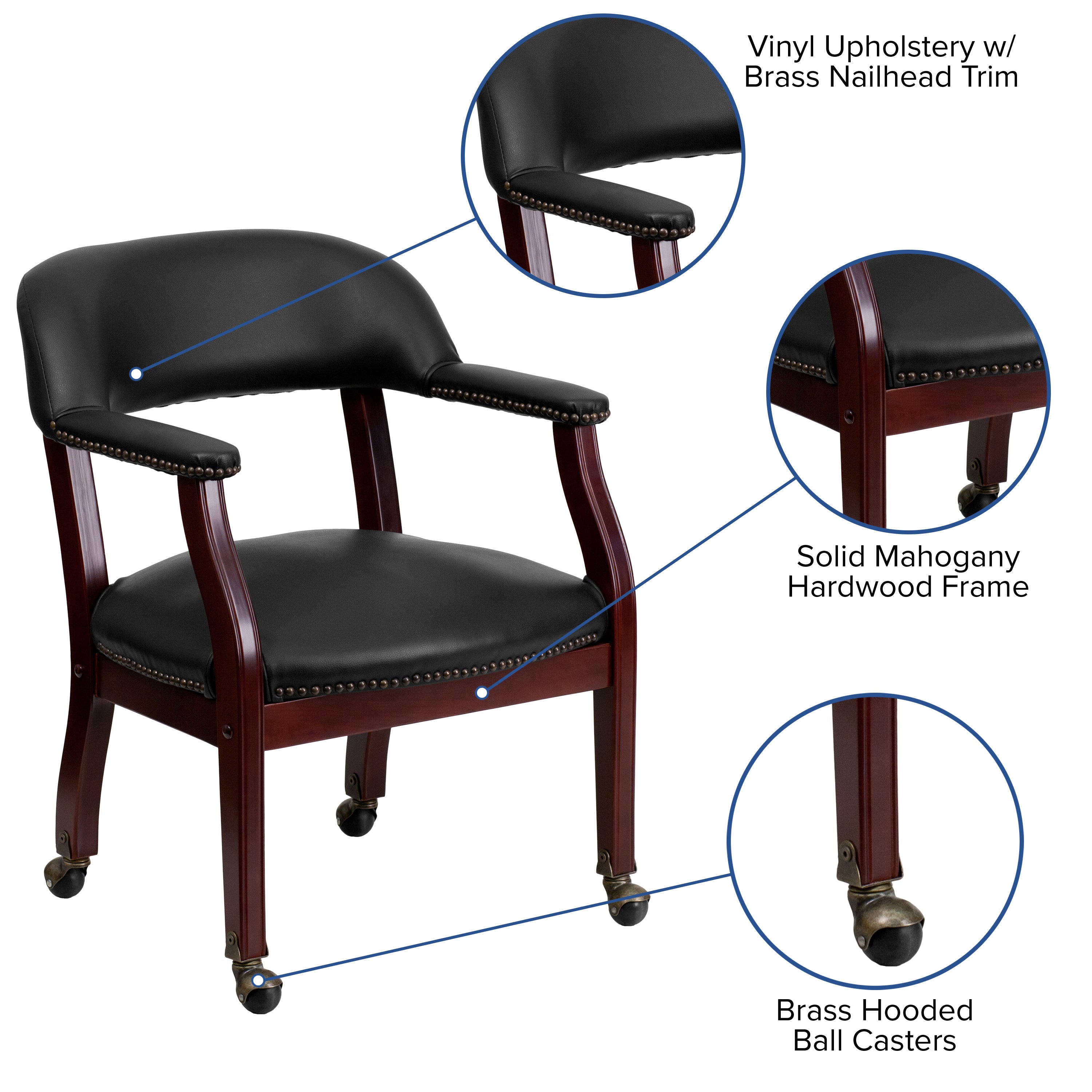 Sarah Black Vinyl Luxurious Conference Chair with Accent Nail Trim and Casters
