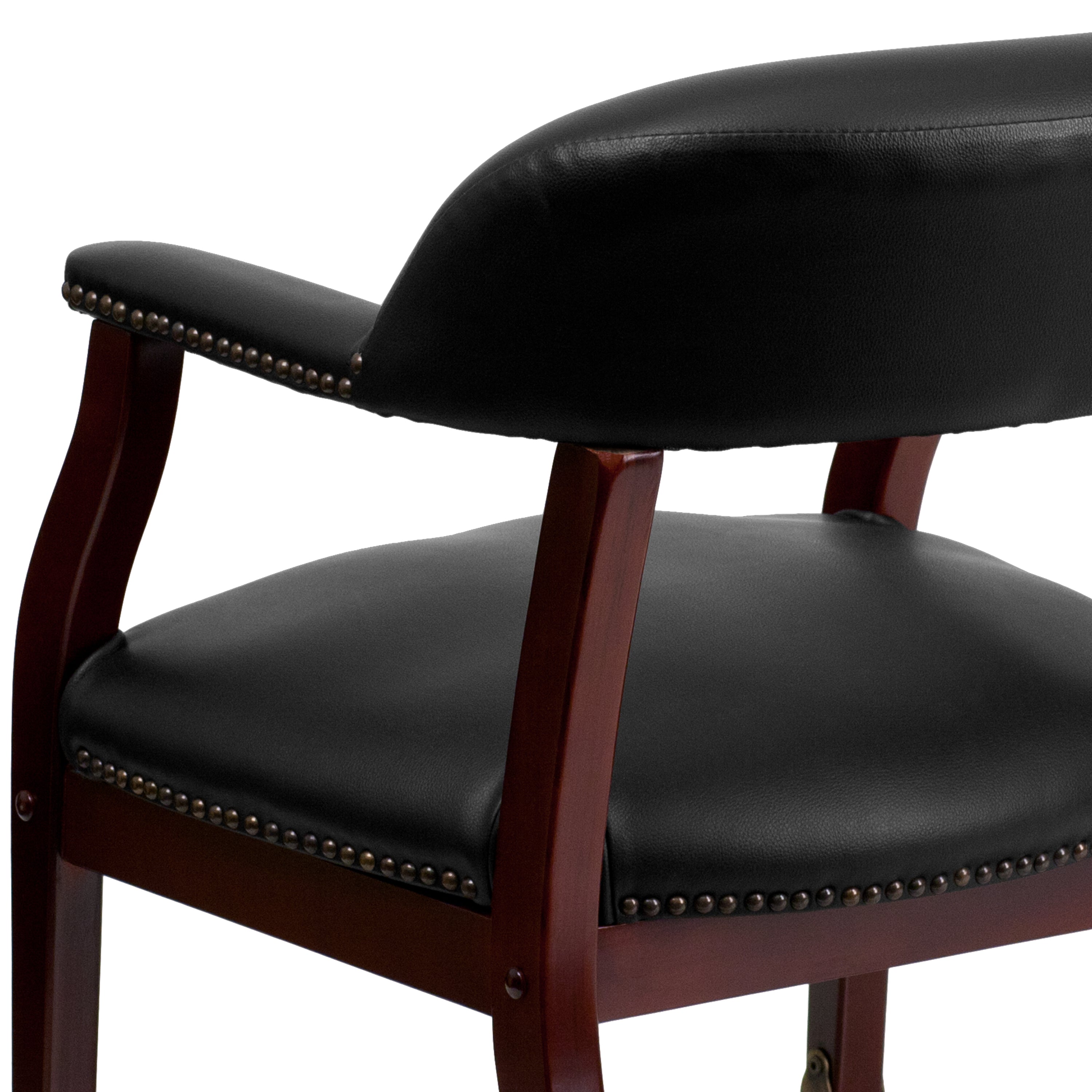 Sarah Black Vinyl Luxurious Conference Chair with Accent Nail Trim and Casters