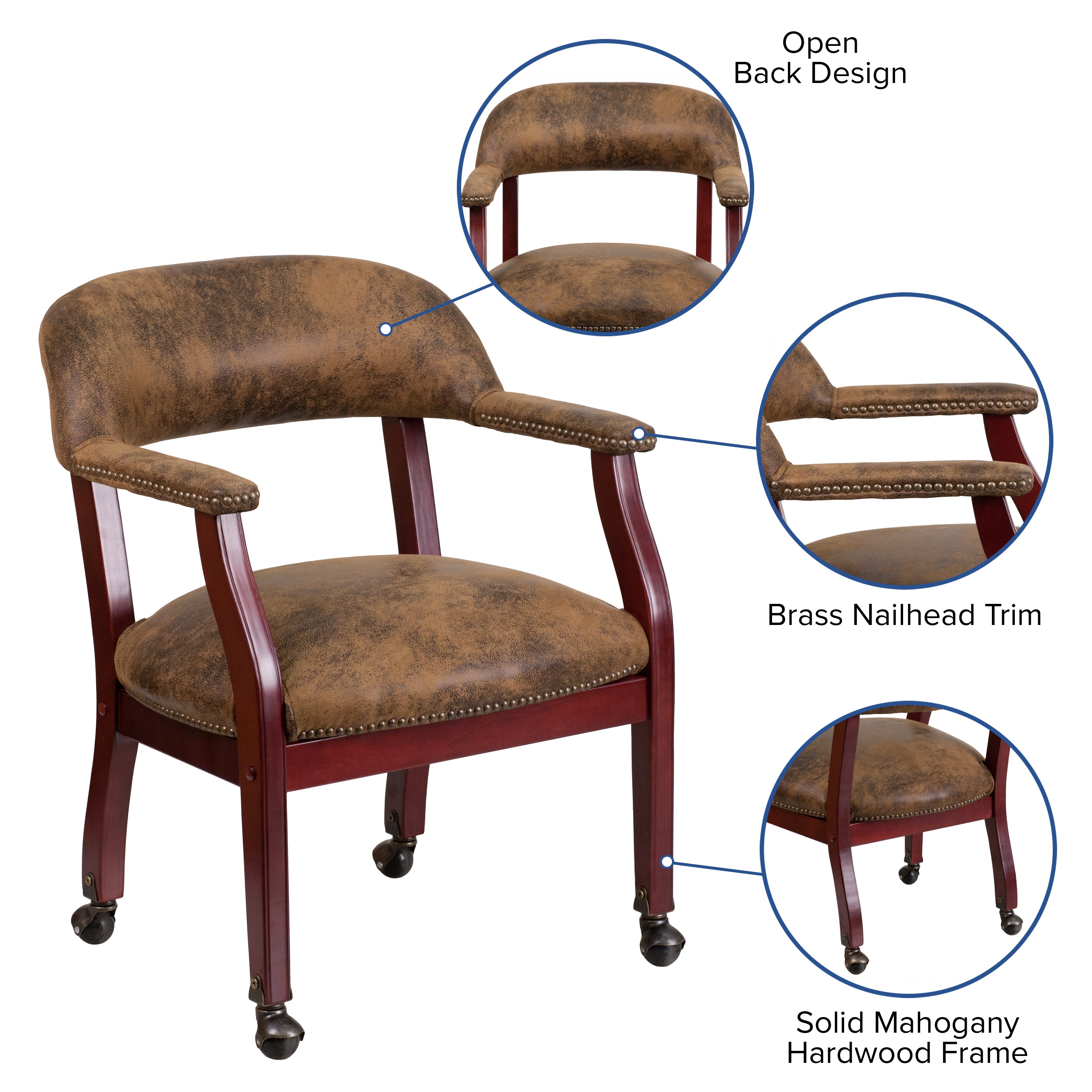 Sarah Bomber Jacket Brown Luxurious Conference Chair with Accent Nail Trim and Casters