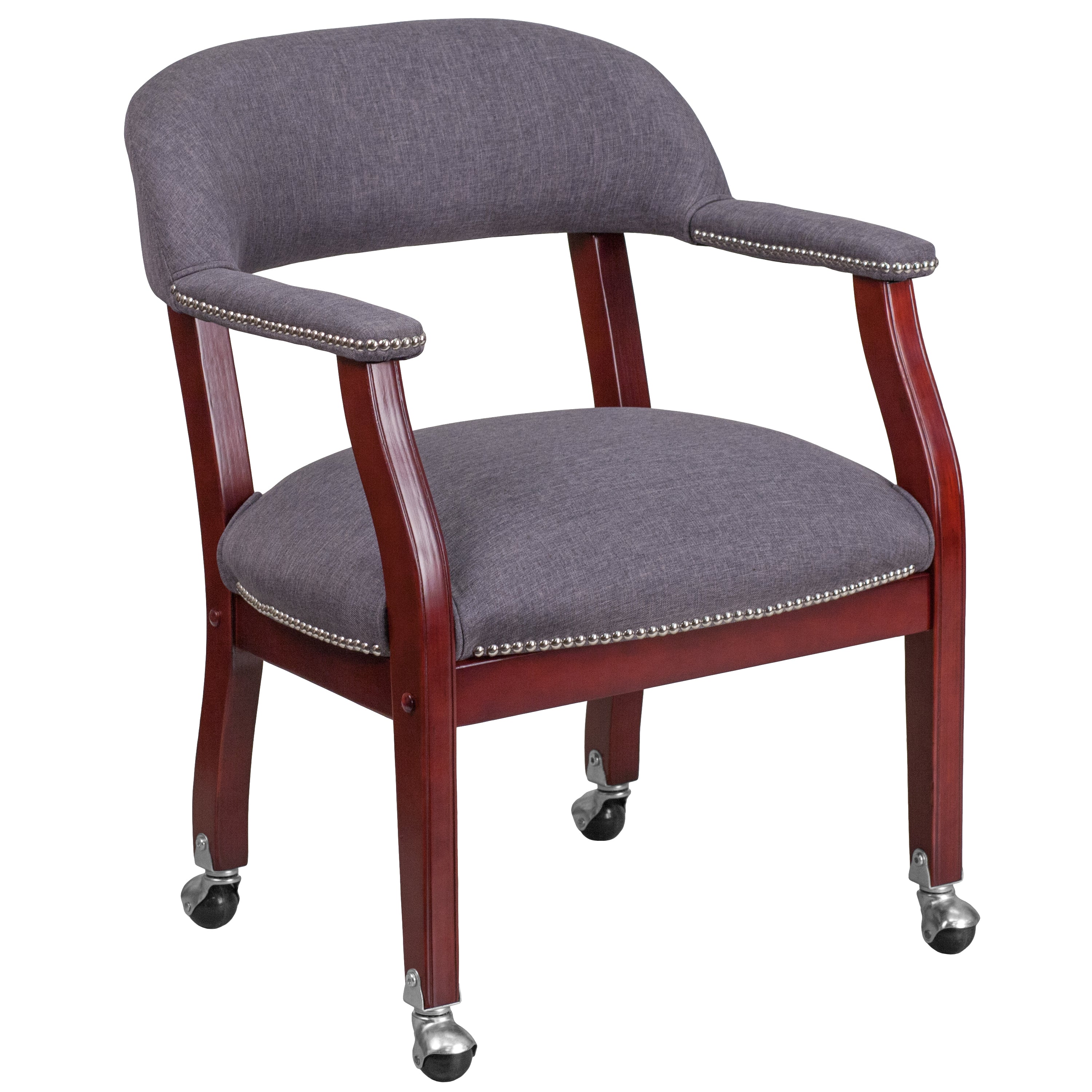 Sarah Gray Fabric Luxurious Conference Chair with Accent Nail Trim and Casters