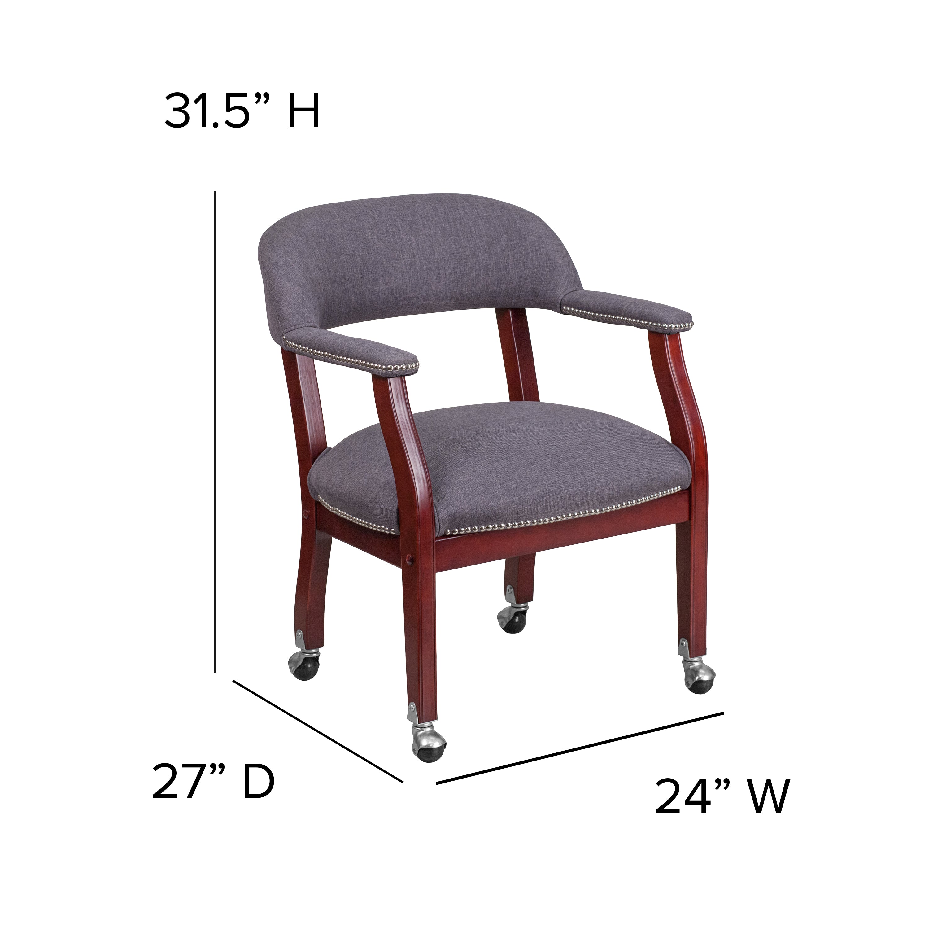 Sarah Gray Fabric Luxurious Conference Chair with Accent Nail Trim and Casters