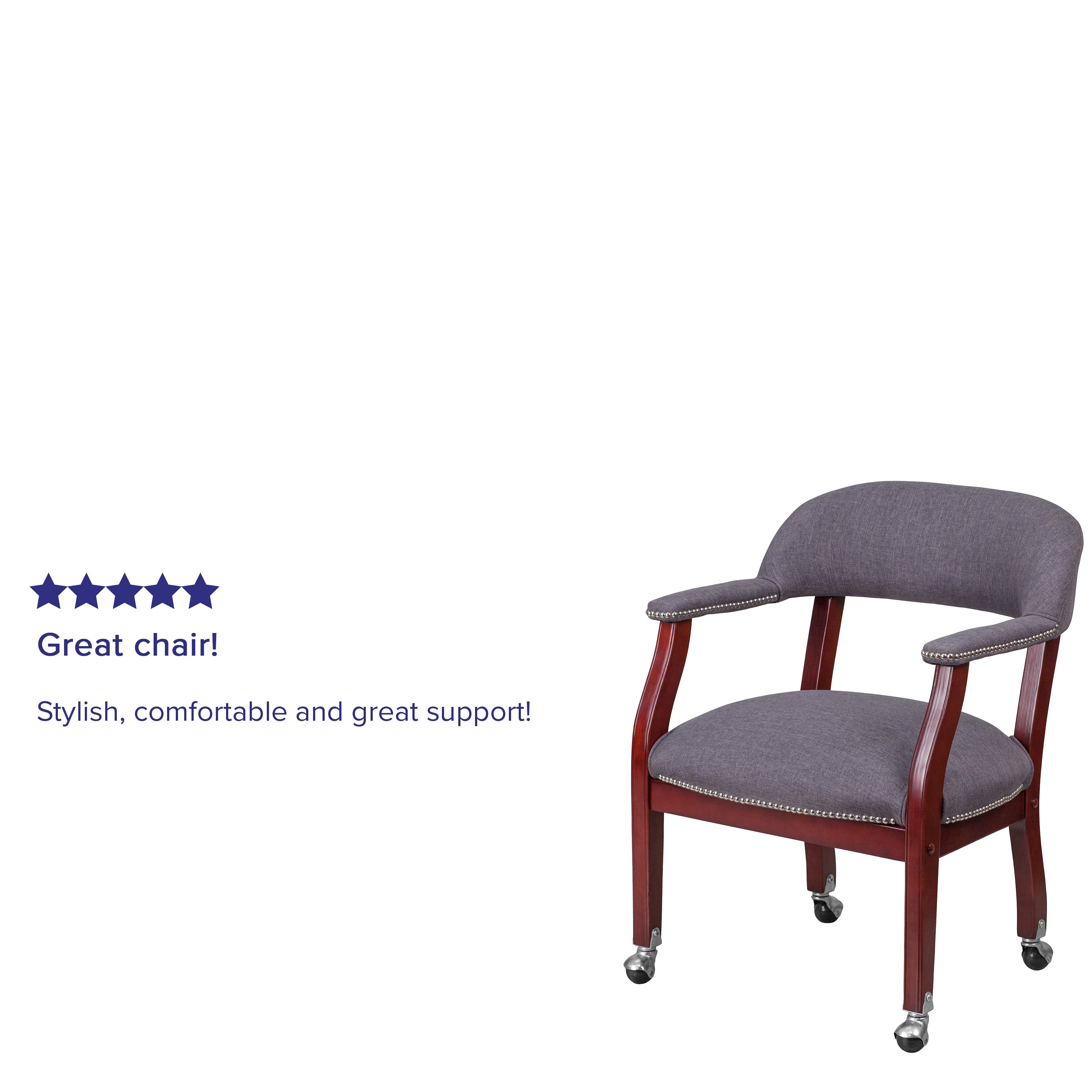 Sarah Gray Fabric Luxurious Conference Chair with Accent Nail Trim and Casters