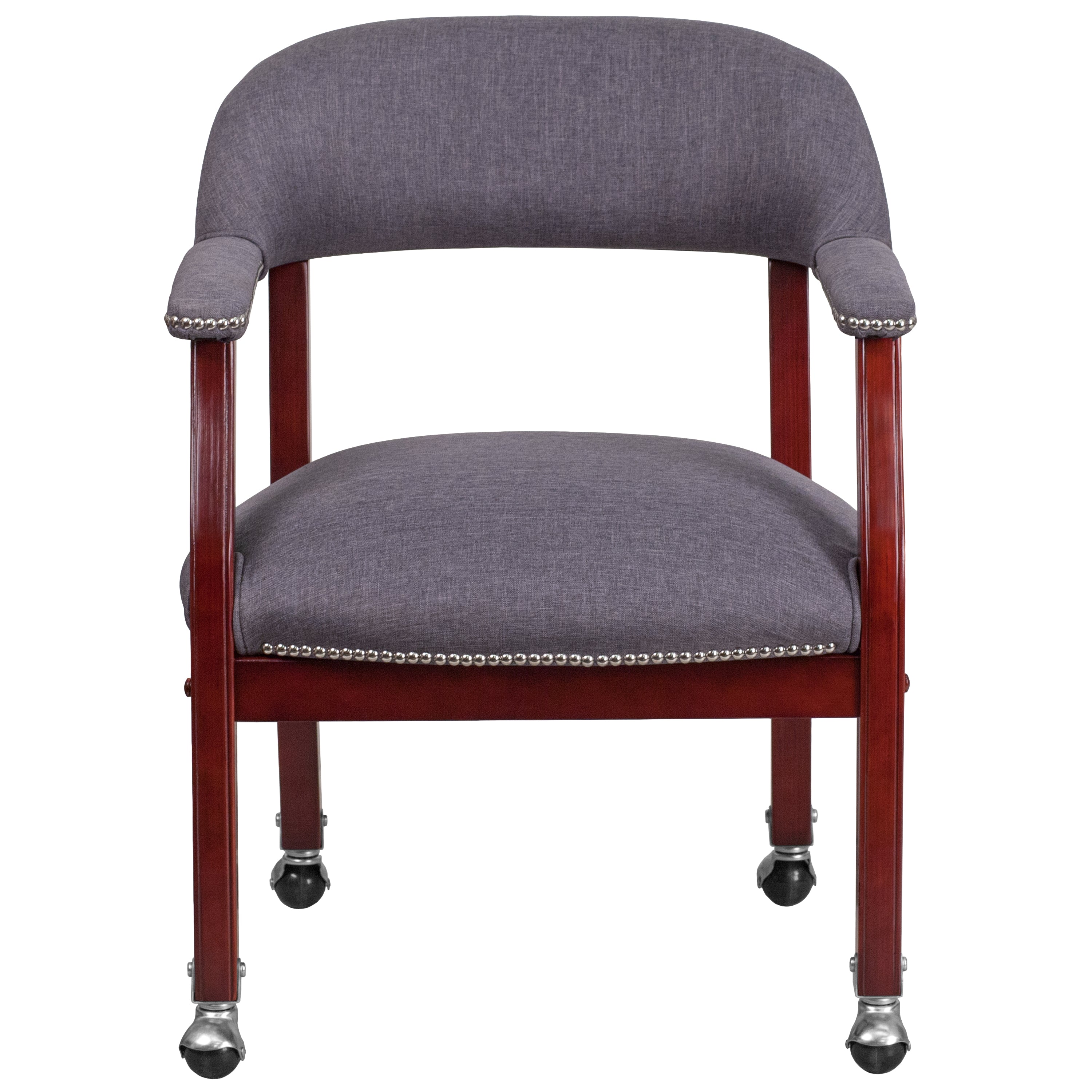 Sarah Gray Fabric Luxurious Conference Chair with Accent Nail Trim and Casters