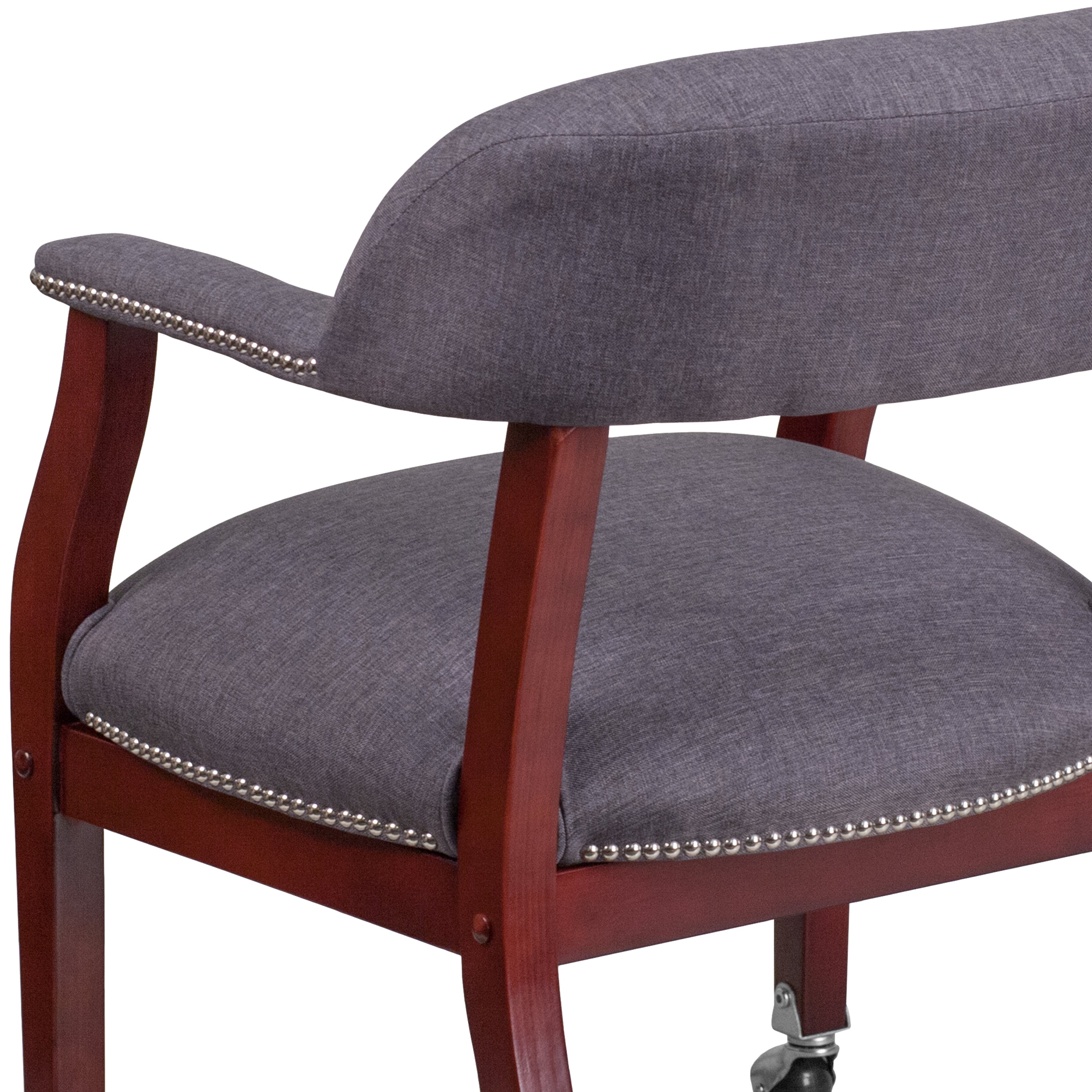 Sarah Gray Fabric Luxurious Conference Chair with Accent Nail Trim and Casters