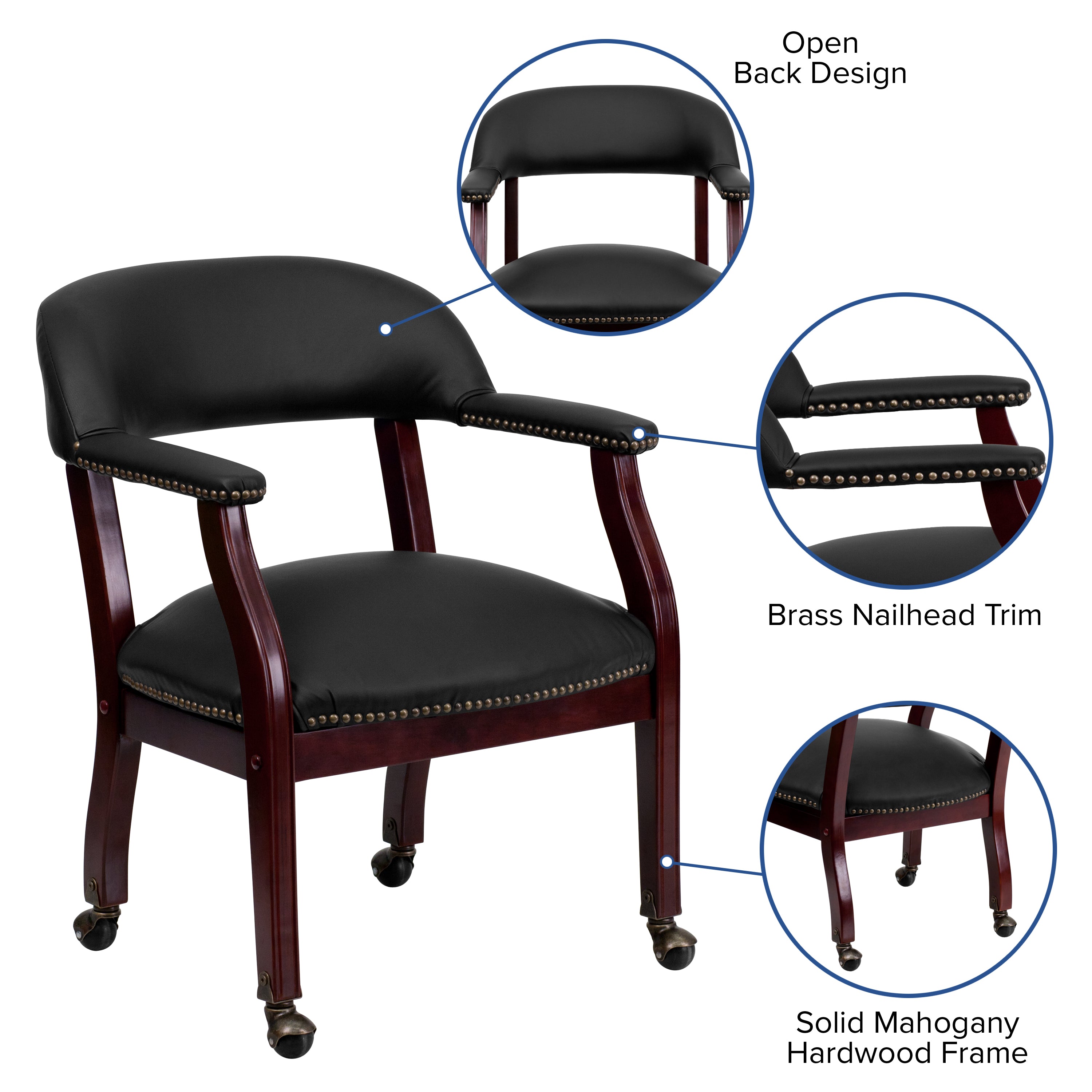 Diamond Black LeatherSoft Conference Chair with Accent Nail Trim and Casters