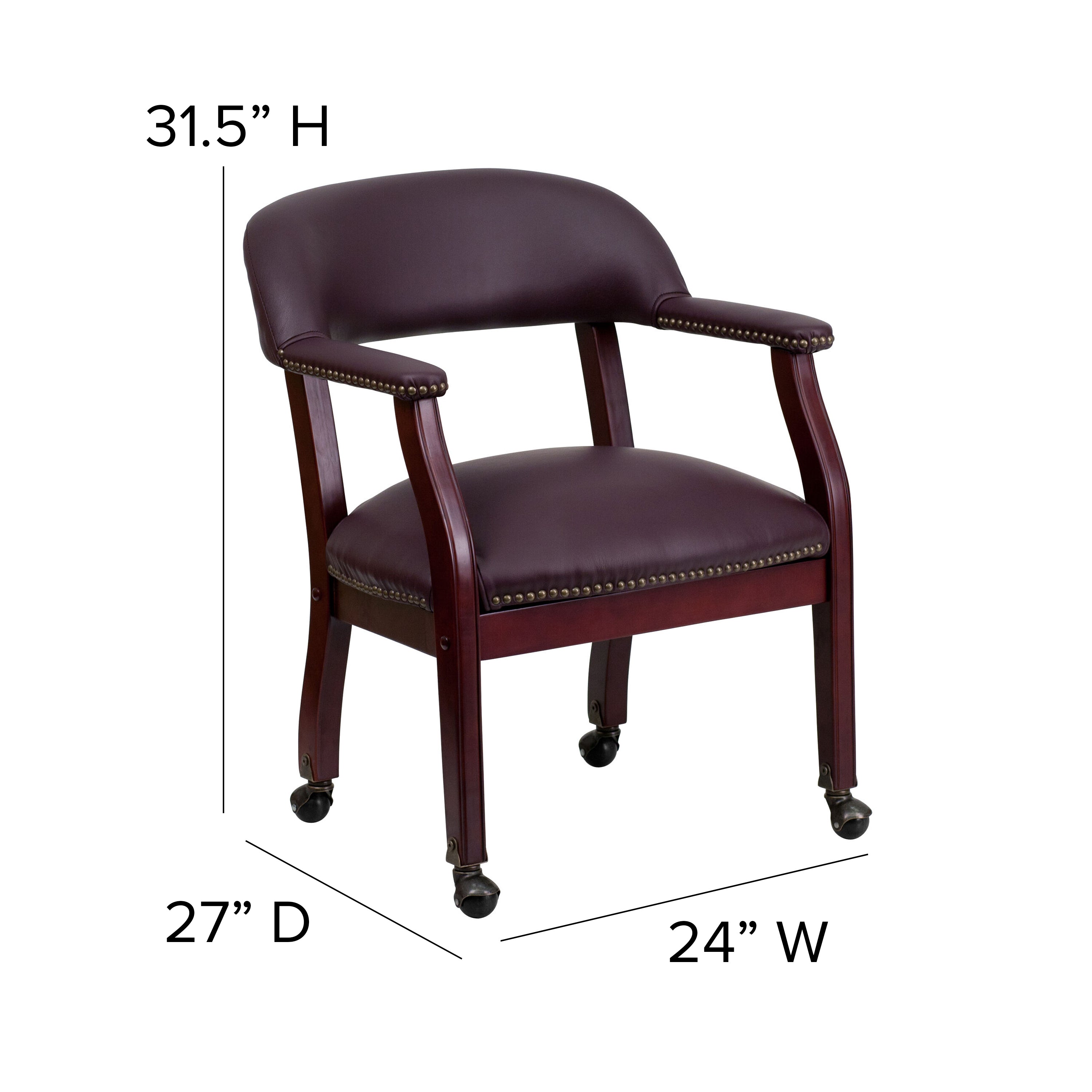Diamond Burgundy LeatherSoft Conference Chair with Accent Nail Trim and Casters