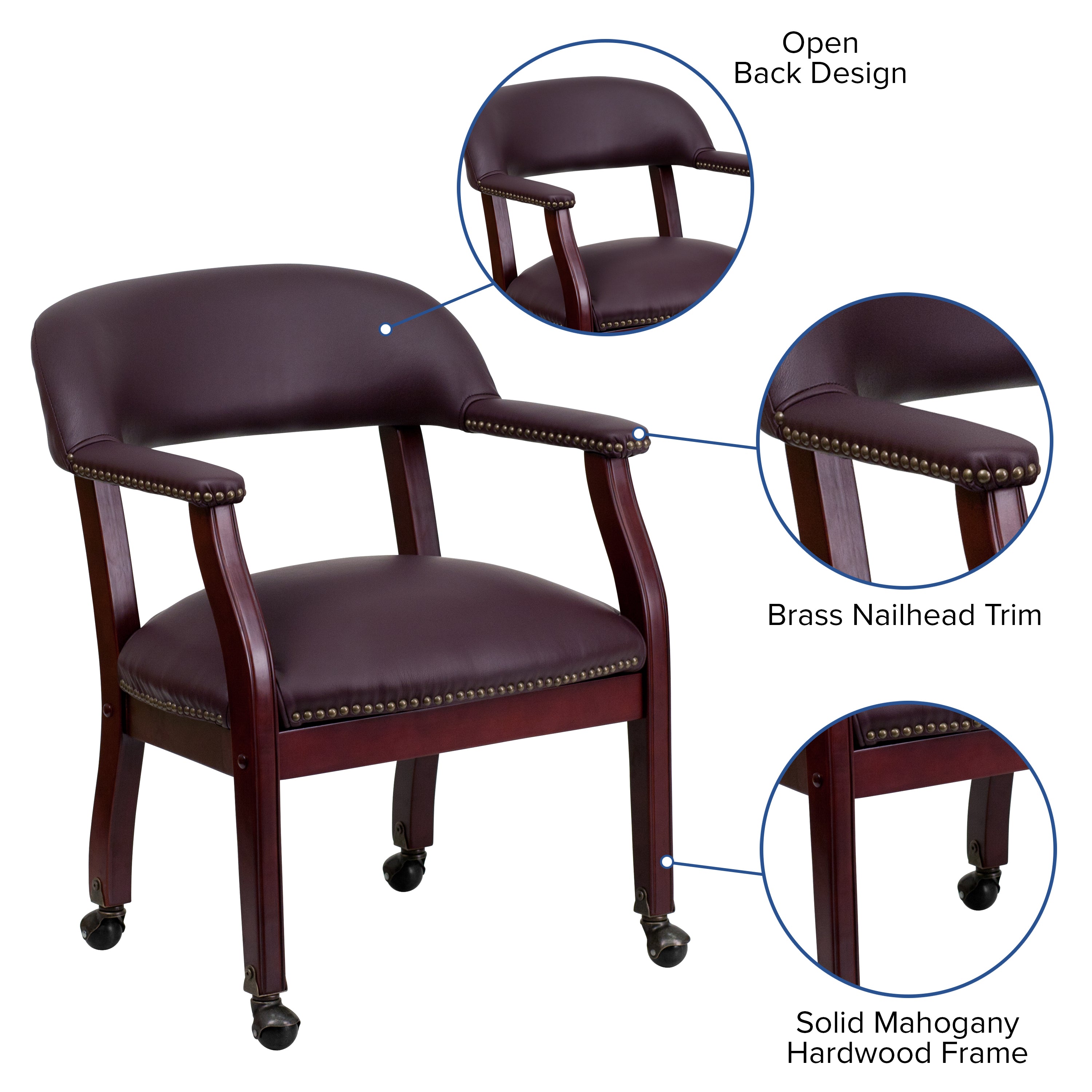 Diamond Burgundy LeatherSoft Conference Chair with Accent Nail Trim and Casters
