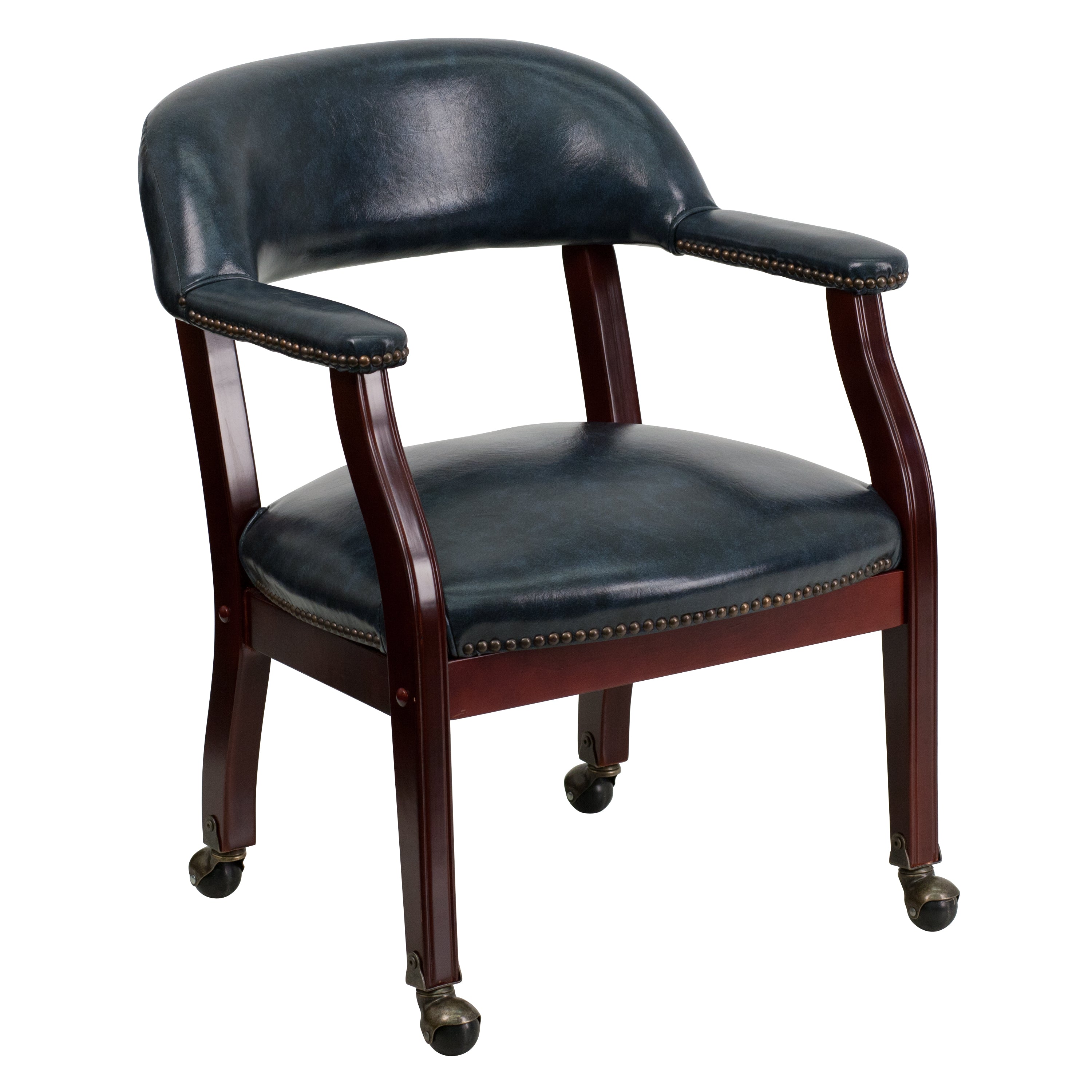 Sarah Navy Vinyl Luxurious Conference Chair with Accent Nail Trim and Casters