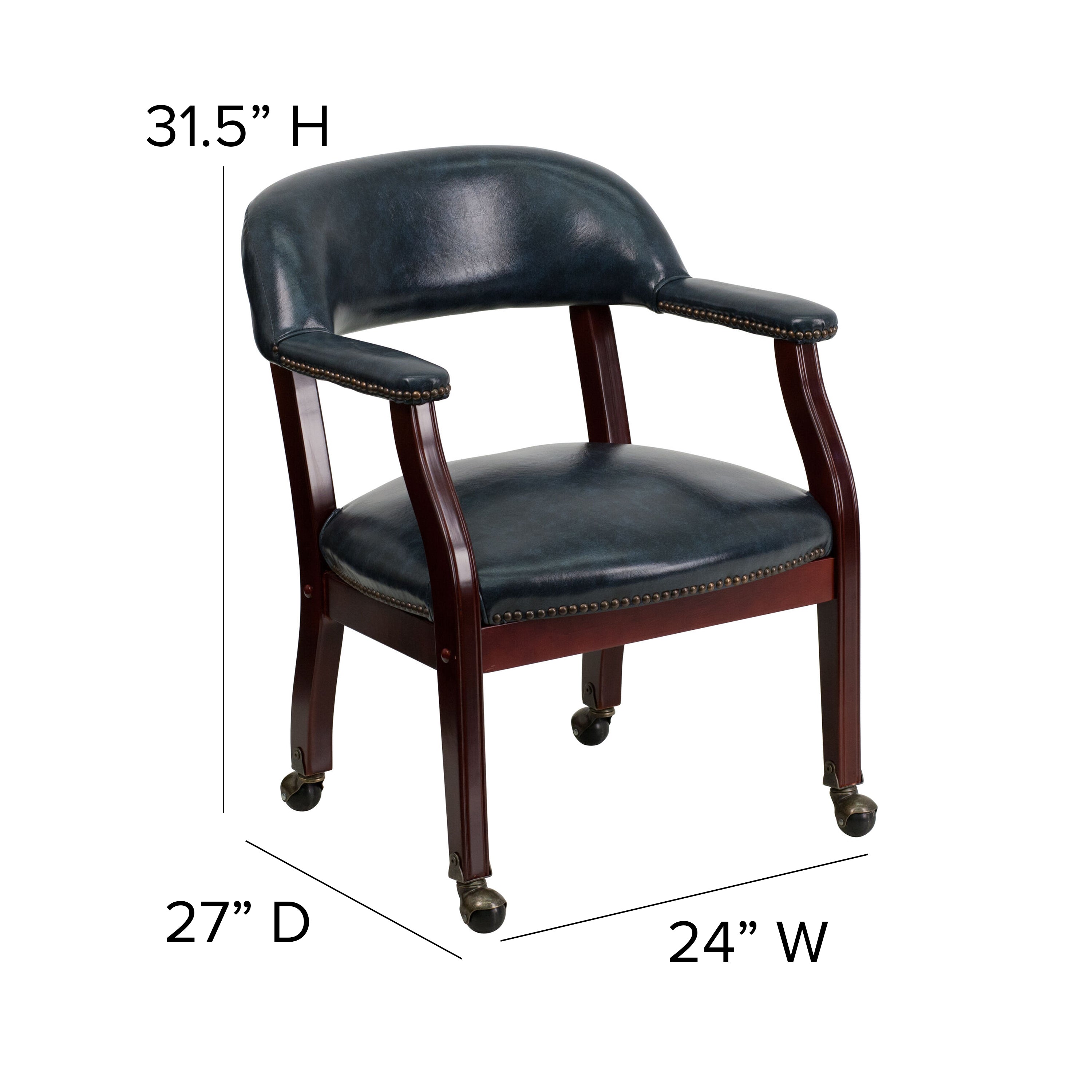 Sarah Navy Vinyl Luxurious Conference Chair with Accent Nail Trim and Casters