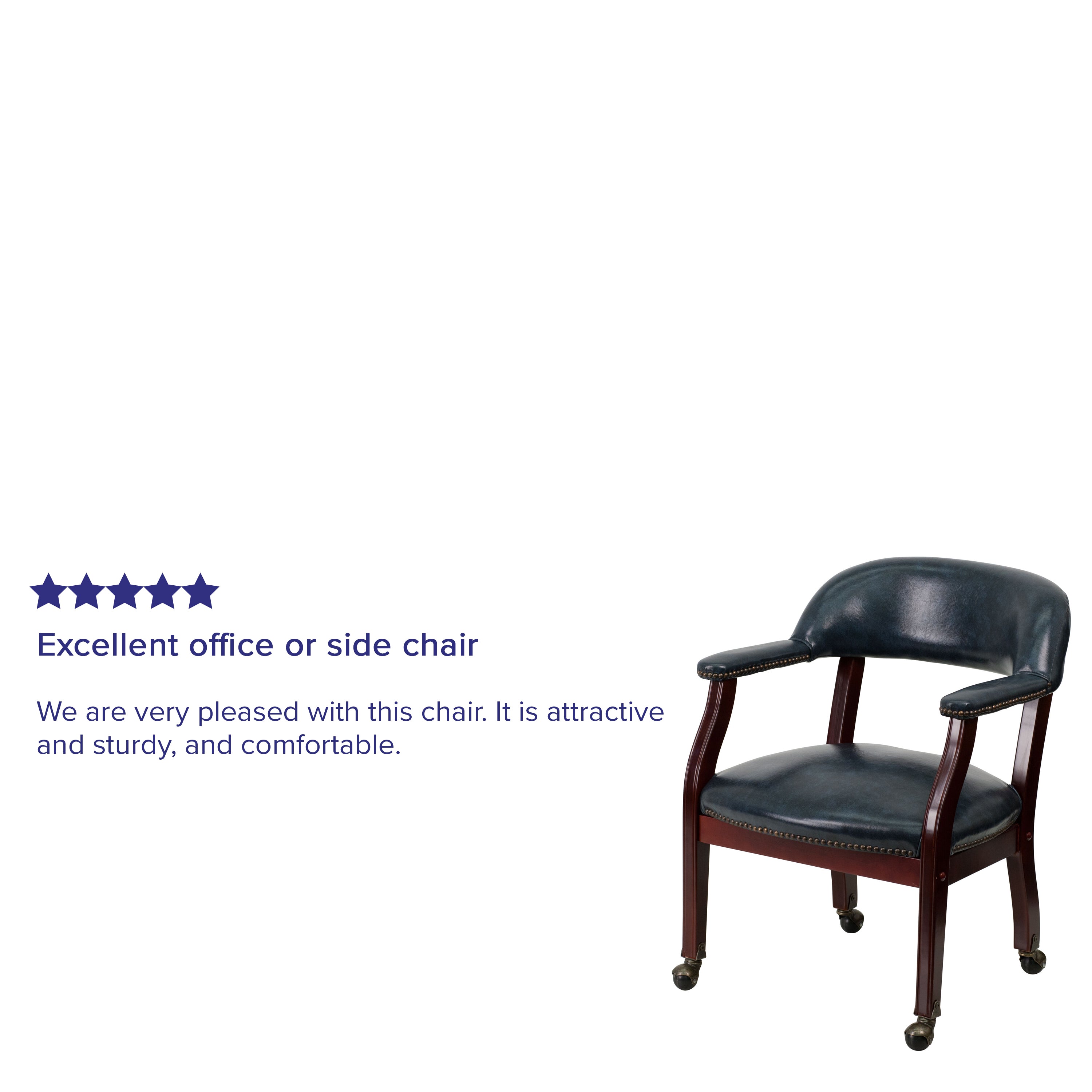 Sarah Navy Vinyl Luxurious Conference Chair with Accent Nail Trim and Casters