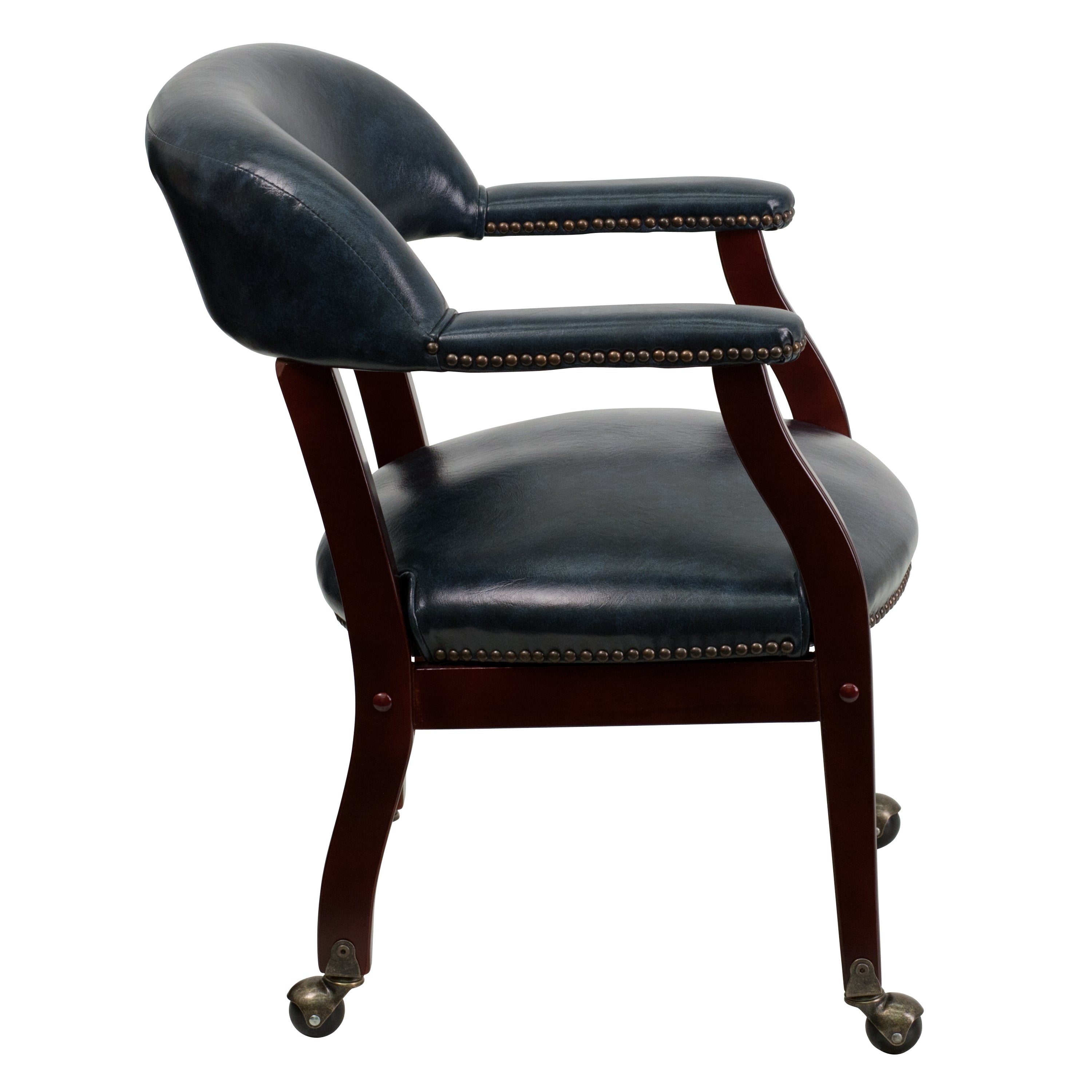 Sarah Navy Vinyl Luxurious Conference Chair with Accent Nail Trim and Casters