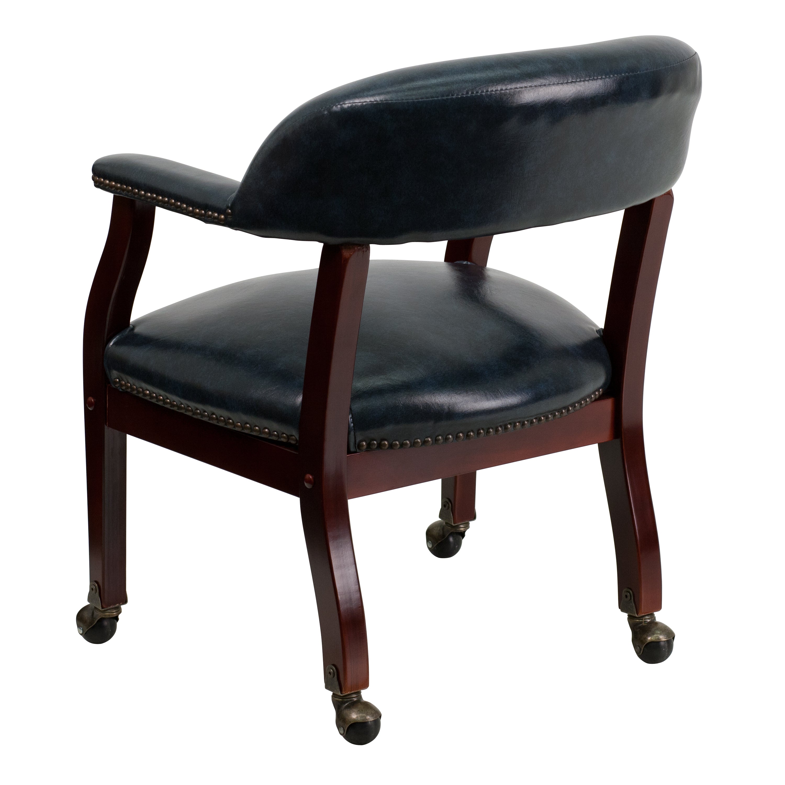 Sarah Navy Vinyl Luxurious Conference Chair with Accent Nail Trim and Casters