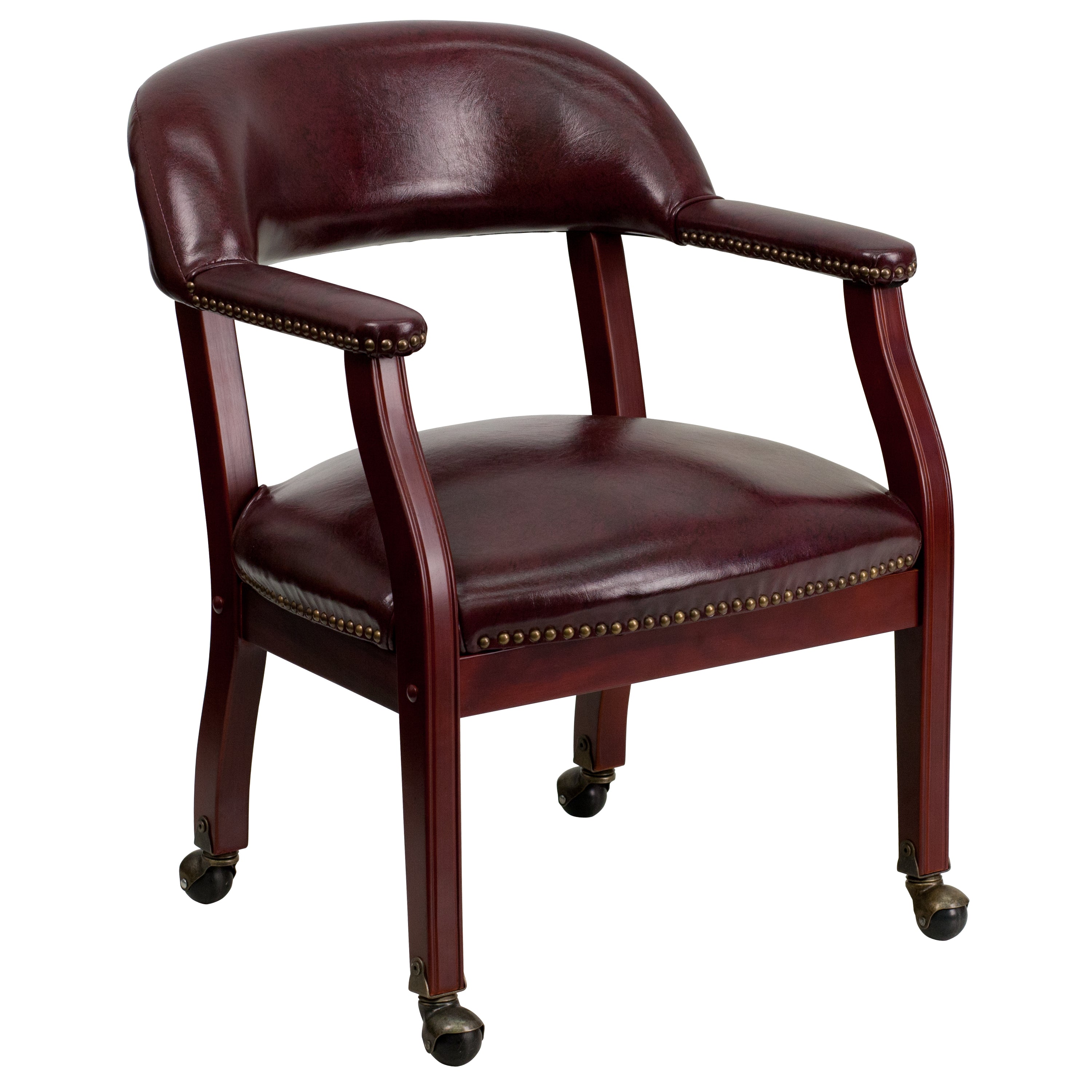 Sarah Oxblood Vinyl Luxurious Conference Chair with Accent Nail Trim and Casters