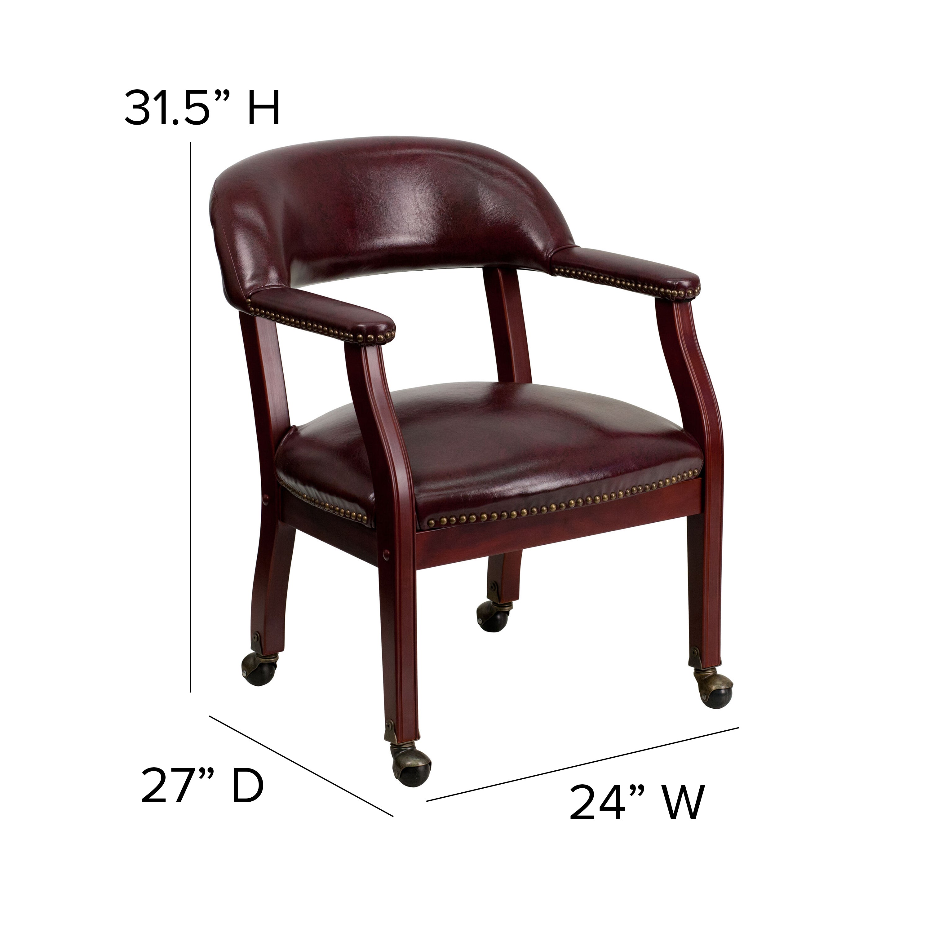 Sarah Oxblood Vinyl Luxurious Conference Chair with Accent Nail Trim and Casters