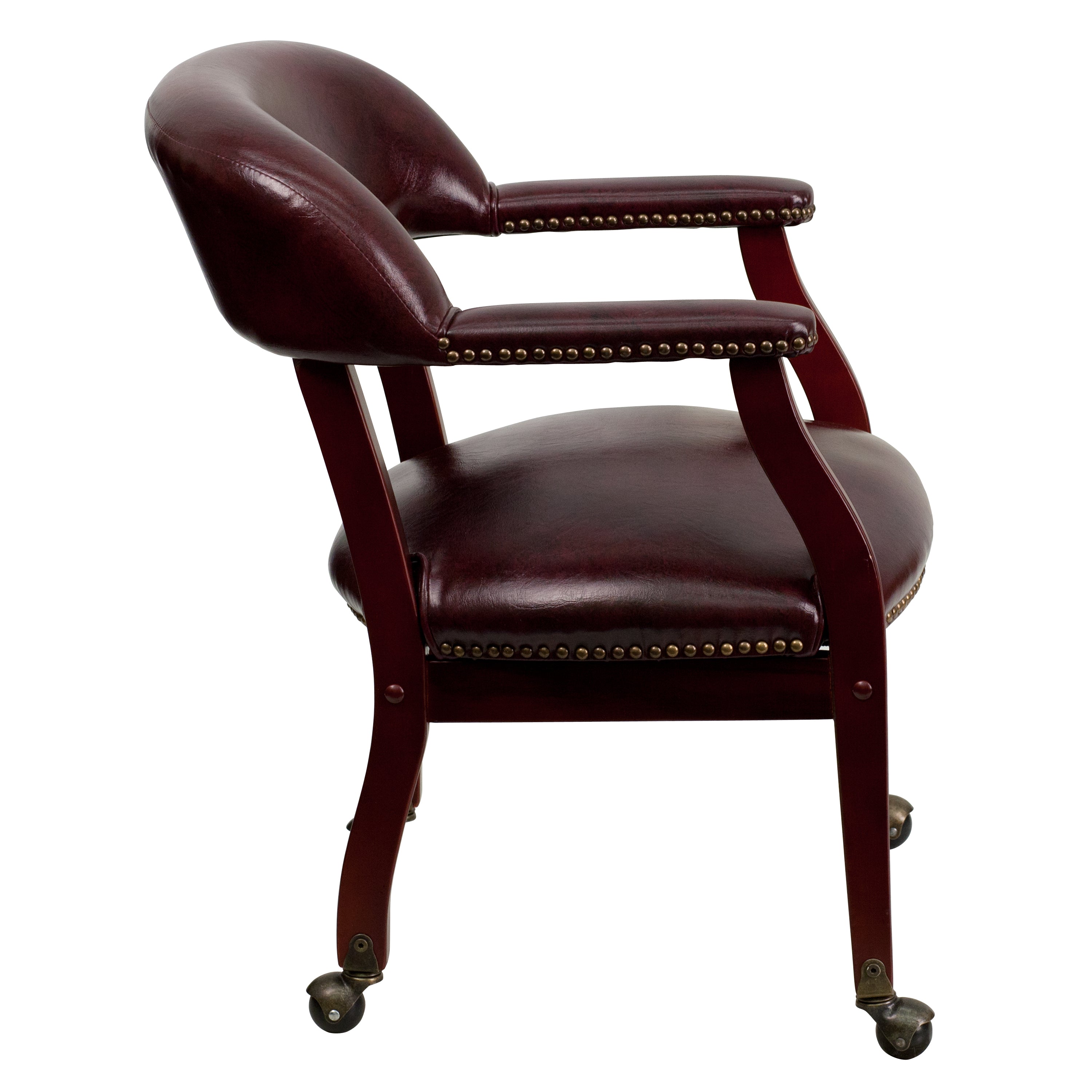 Sarah Oxblood Vinyl Luxurious Conference Chair with Accent Nail Trim and Casters