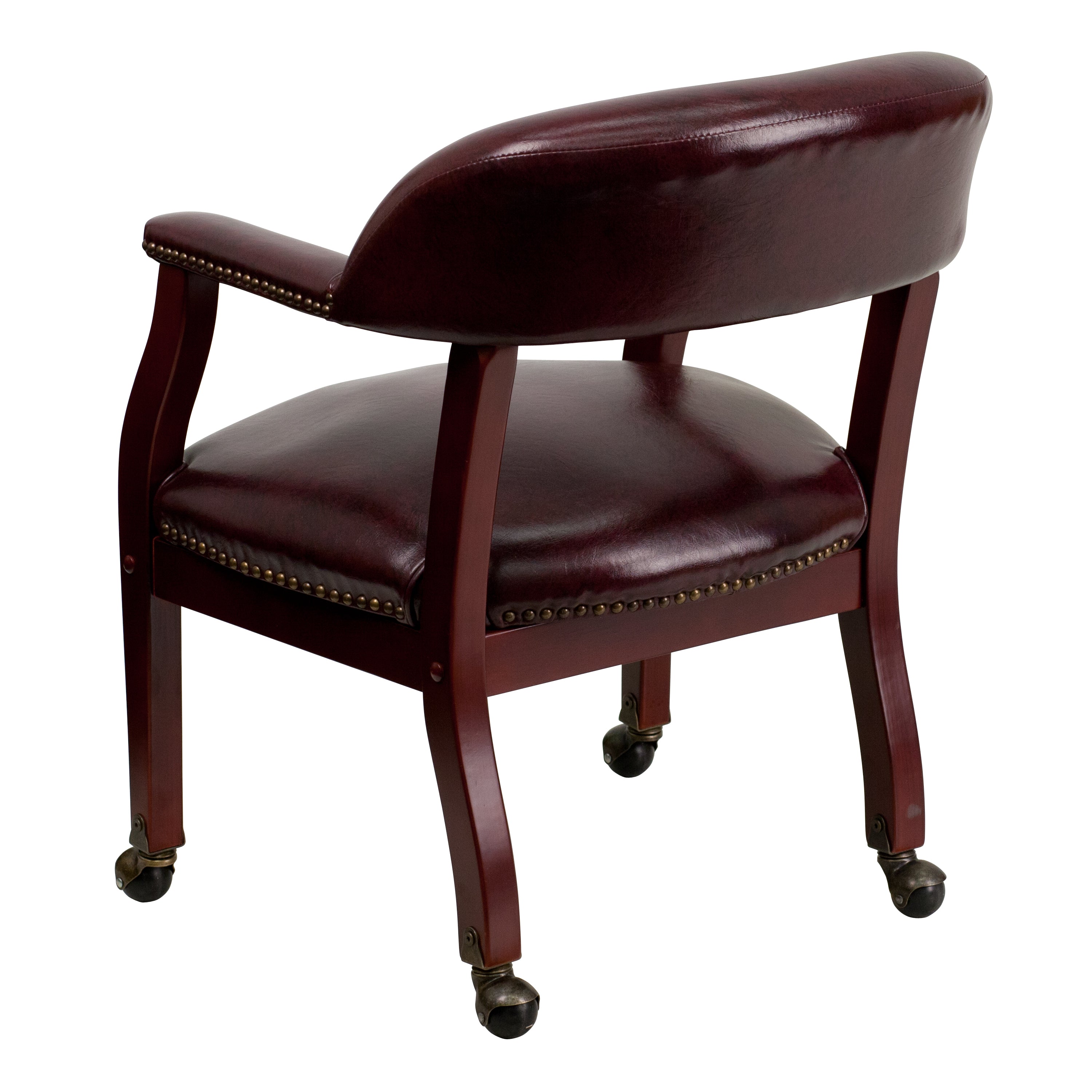 Sarah Oxblood Vinyl Luxurious Conference Chair with Accent Nail Trim and Casters
