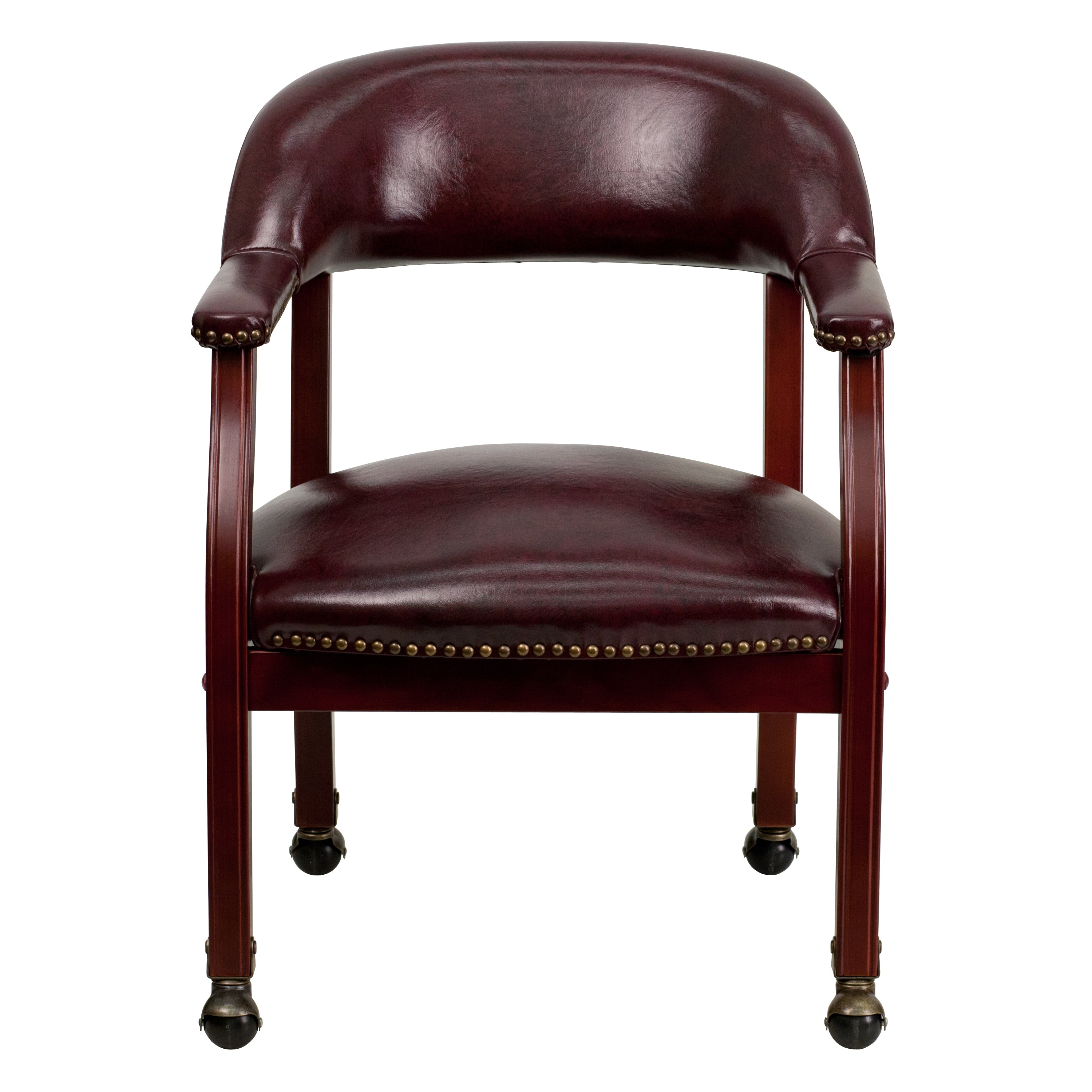Sarah Oxblood Vinyl Luxurious Conference Chair with Accent Nail Trim and Casters